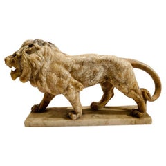 Sculpture de lion italienne en marbre et albâtre, circa 1900