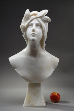 Marble and Alabaster Bust "Young Woman with a Laurel Crown"