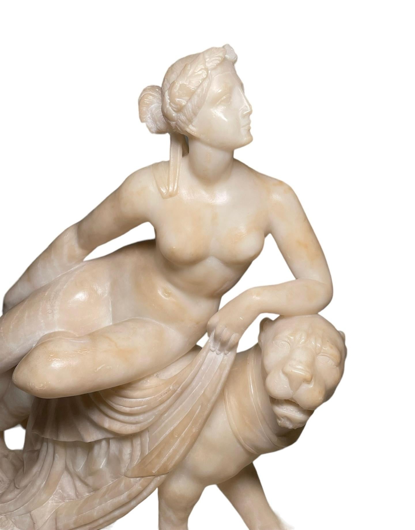 20th Century Marble and Alabaster Group Sculpture of Ariadne over a Panther For Sale