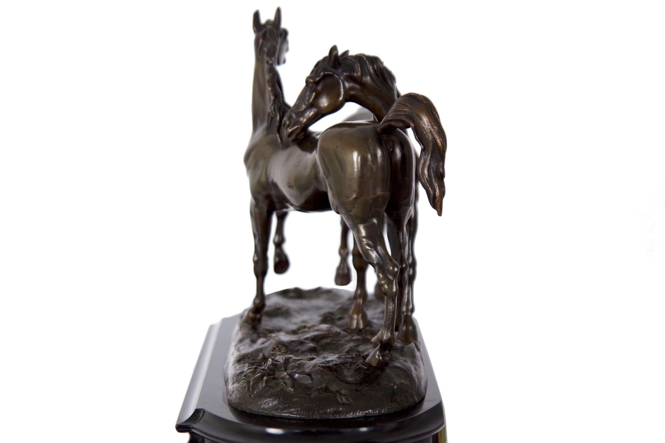 Marble and Black Slate Mantel Clock with Equestrian Sculpture Group, circa 1865 5