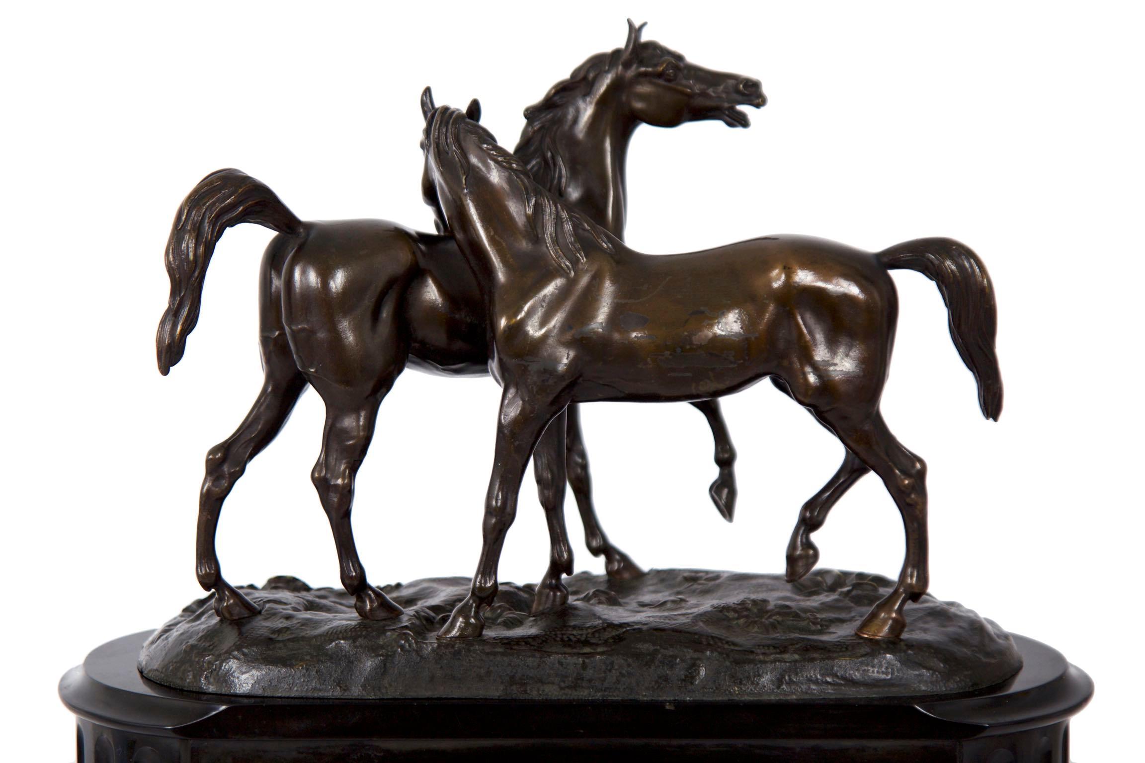 Marble and Black Slate Mantel Clock with Equestrian Sculpture Group, circa 1865 8