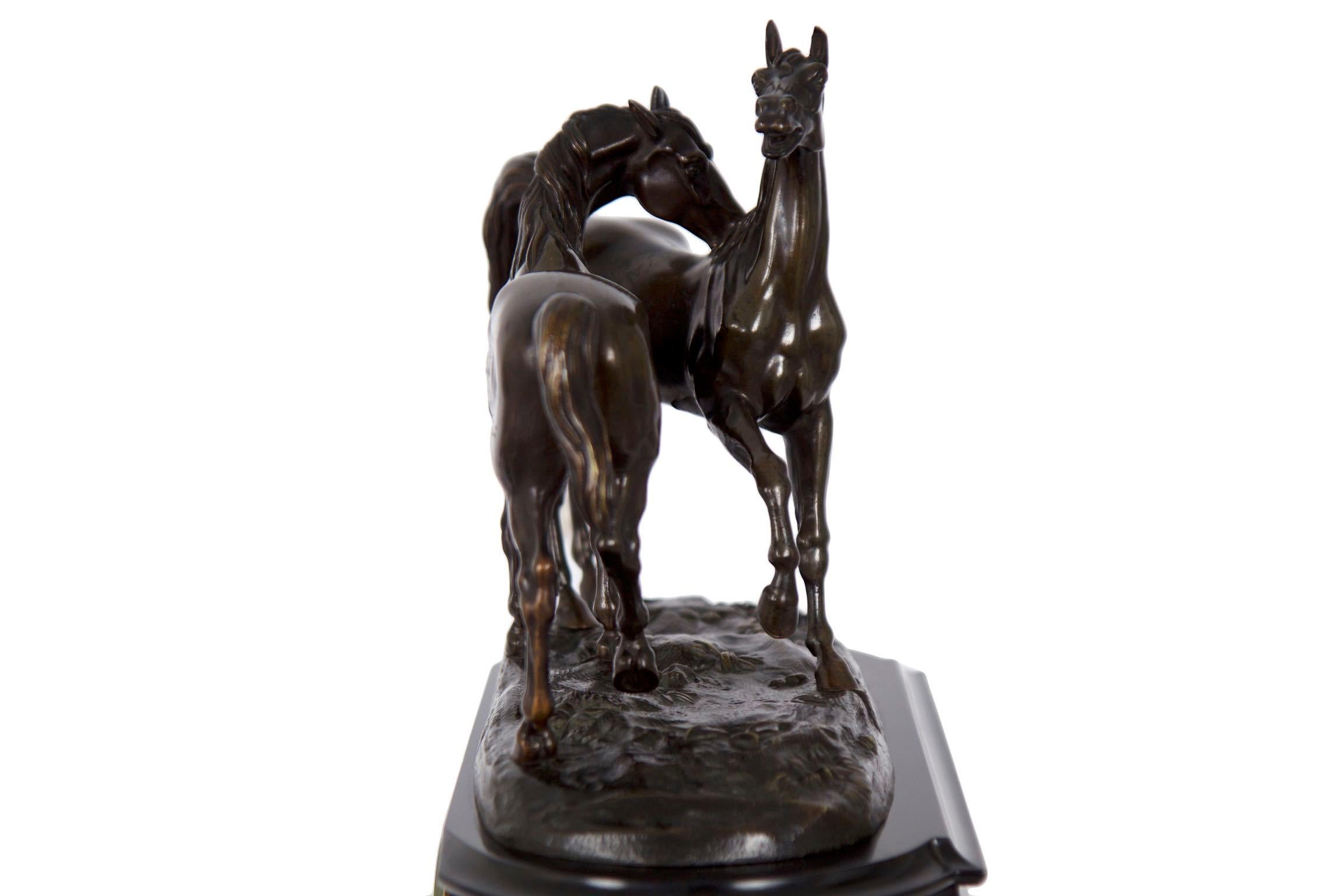 Marble and Black Slate Mantel Clock with Equestrian Sculpture Group, circa 1865 12