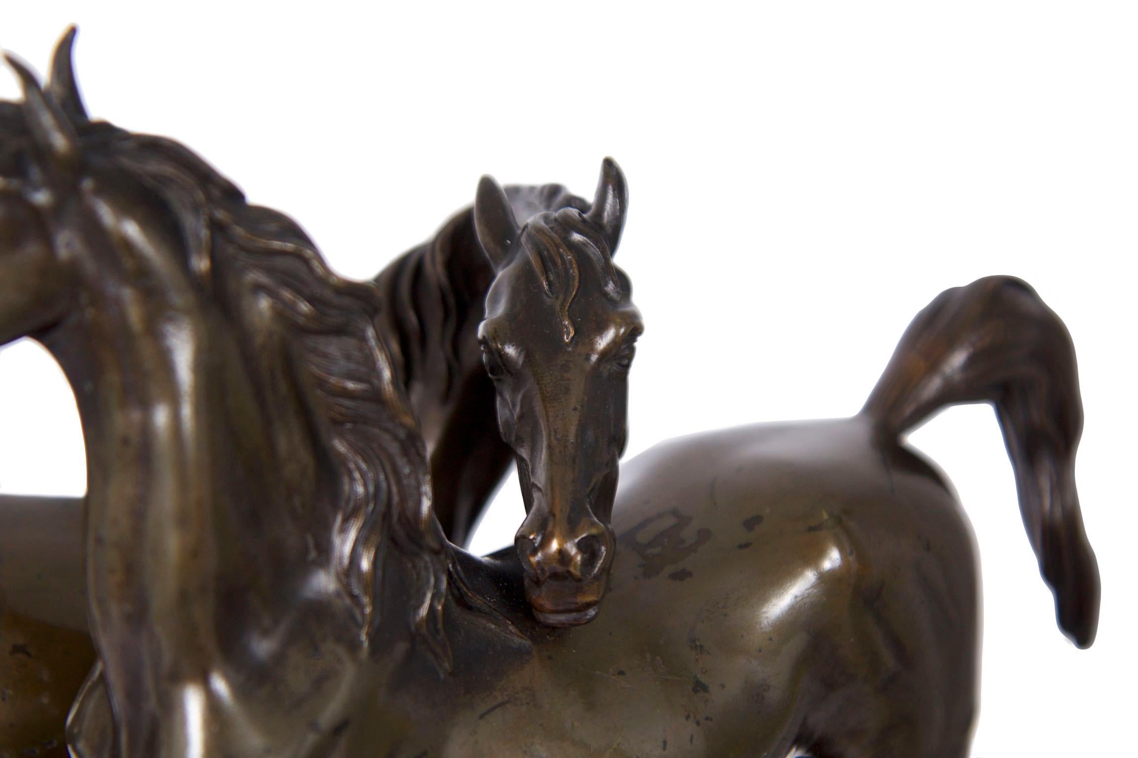 French Marble and Black Slate Mantel Clock with Equestrian Sculpture Group, circa 1865