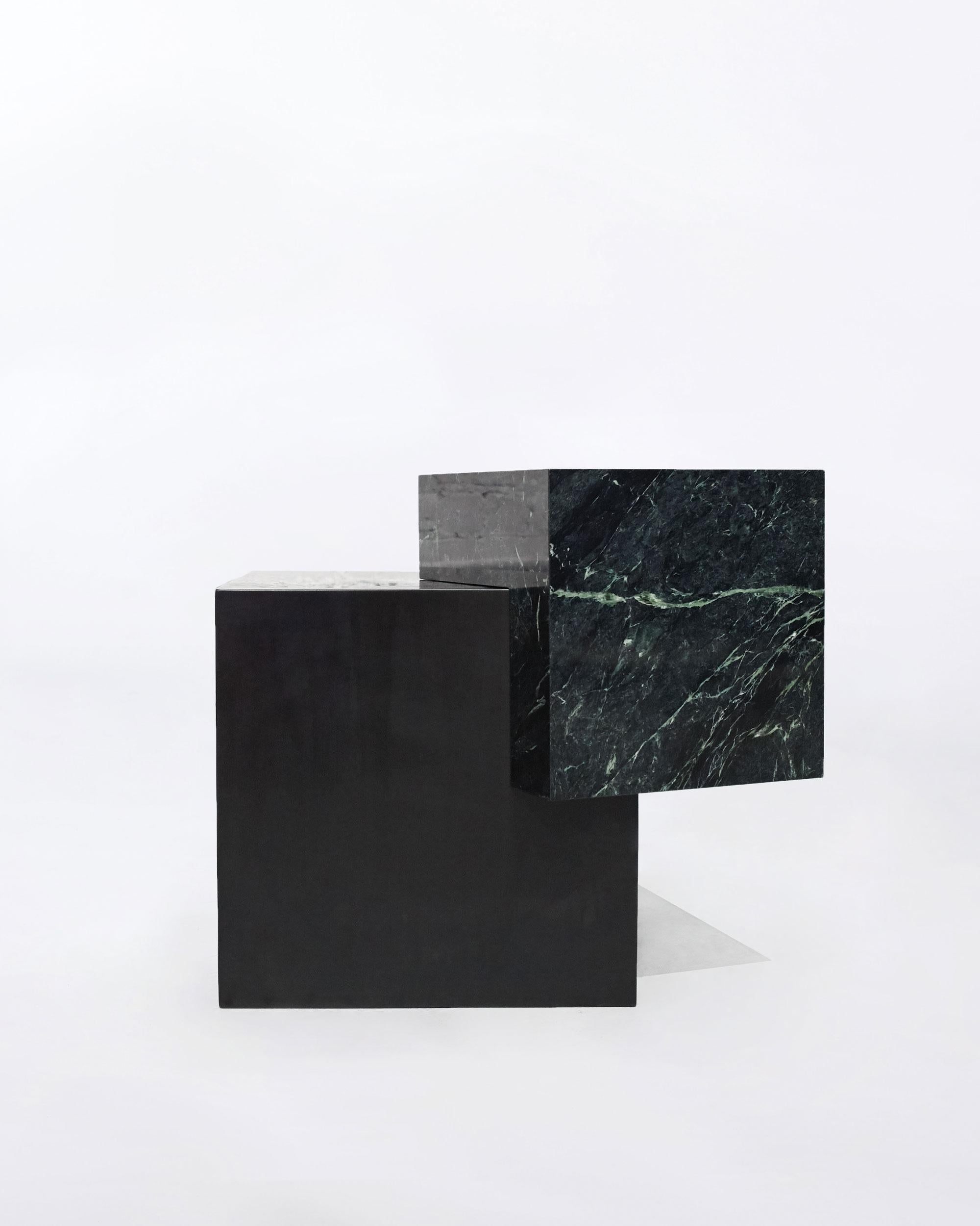 American Marble and Black Steel Dark Spring Coexist Askew Side Table by Slash Objects For Sale
