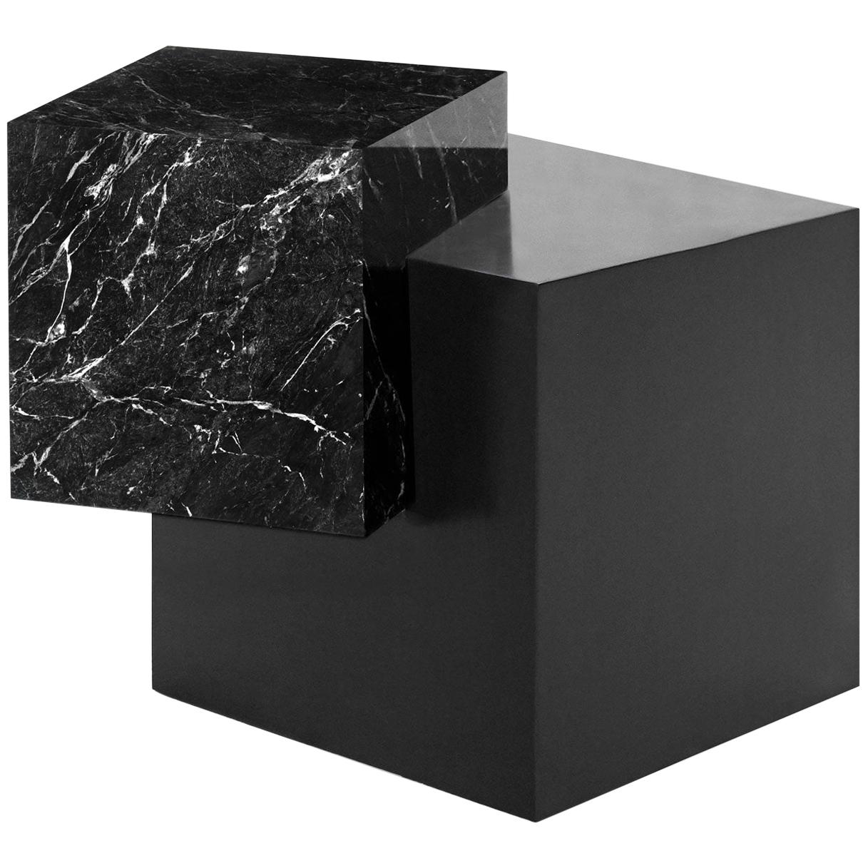 Marble and Black Steel Dark Spring Coexist Askew Side Table by Slash Objects For Sale