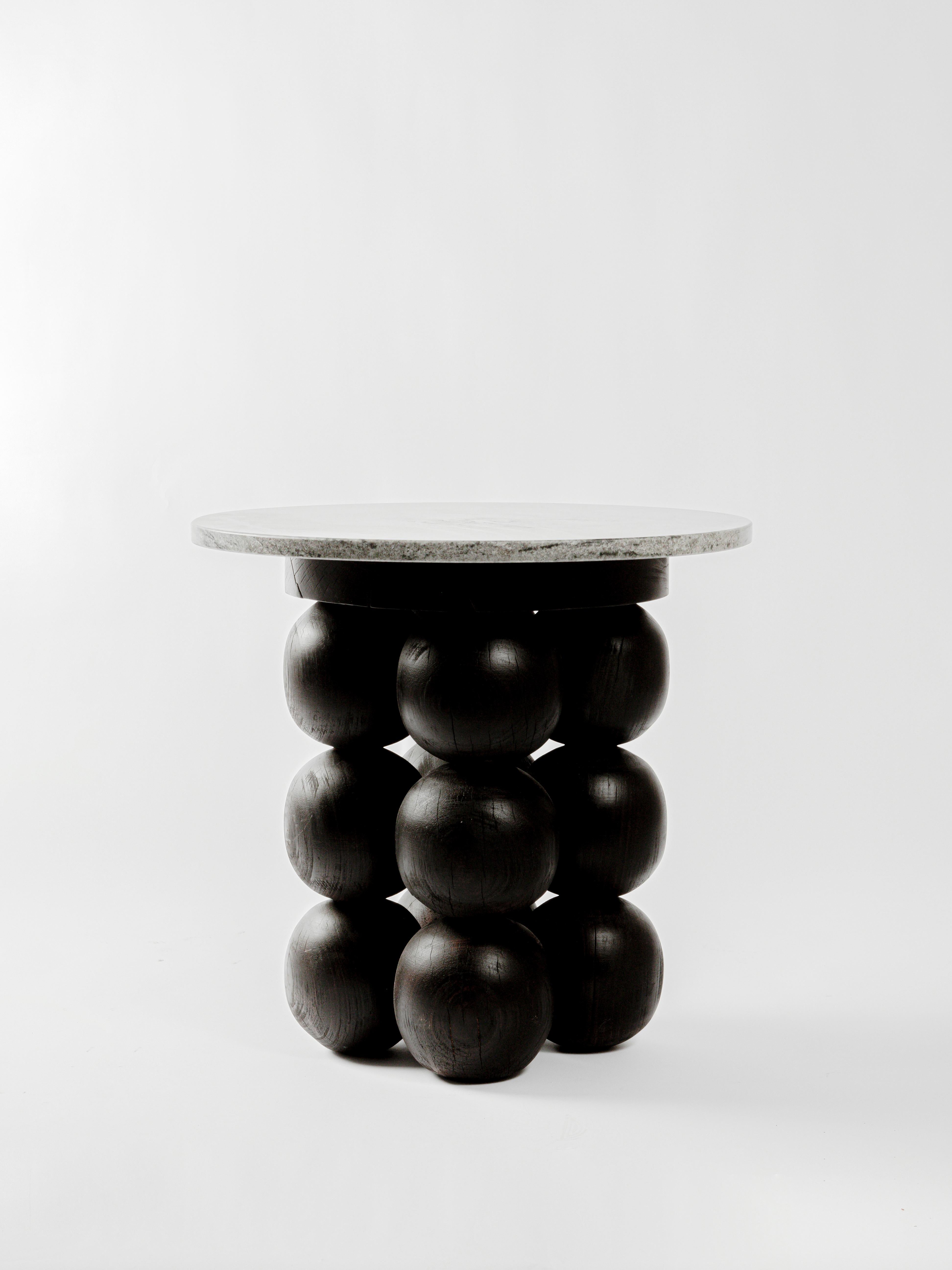 Post-Modern Marble and Black Wood Totem Side Table by Daniel Orozco For Sale