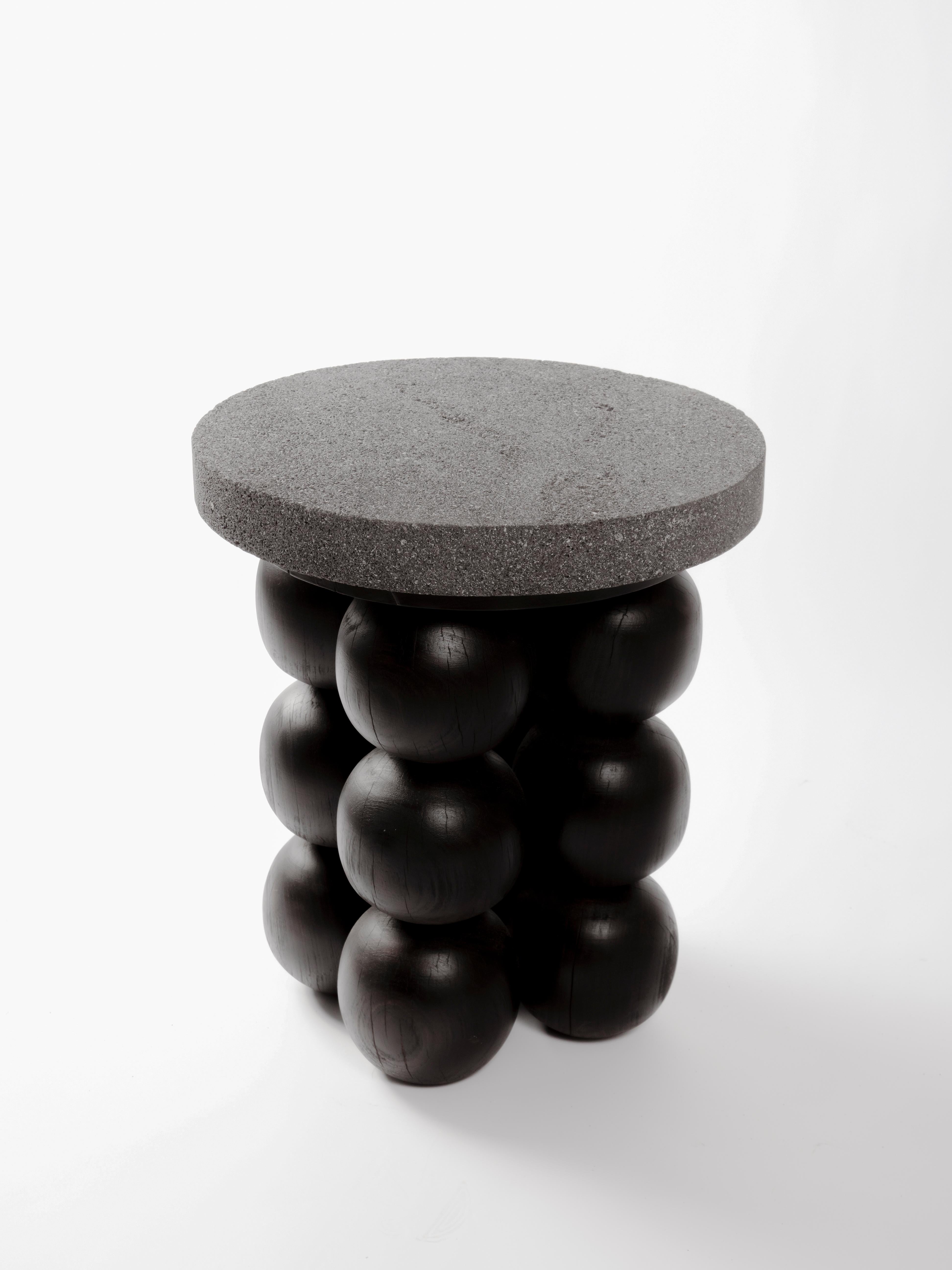 Contemporary Marble and Black Wood Totem Side Table by Daniel Orozco For Sale