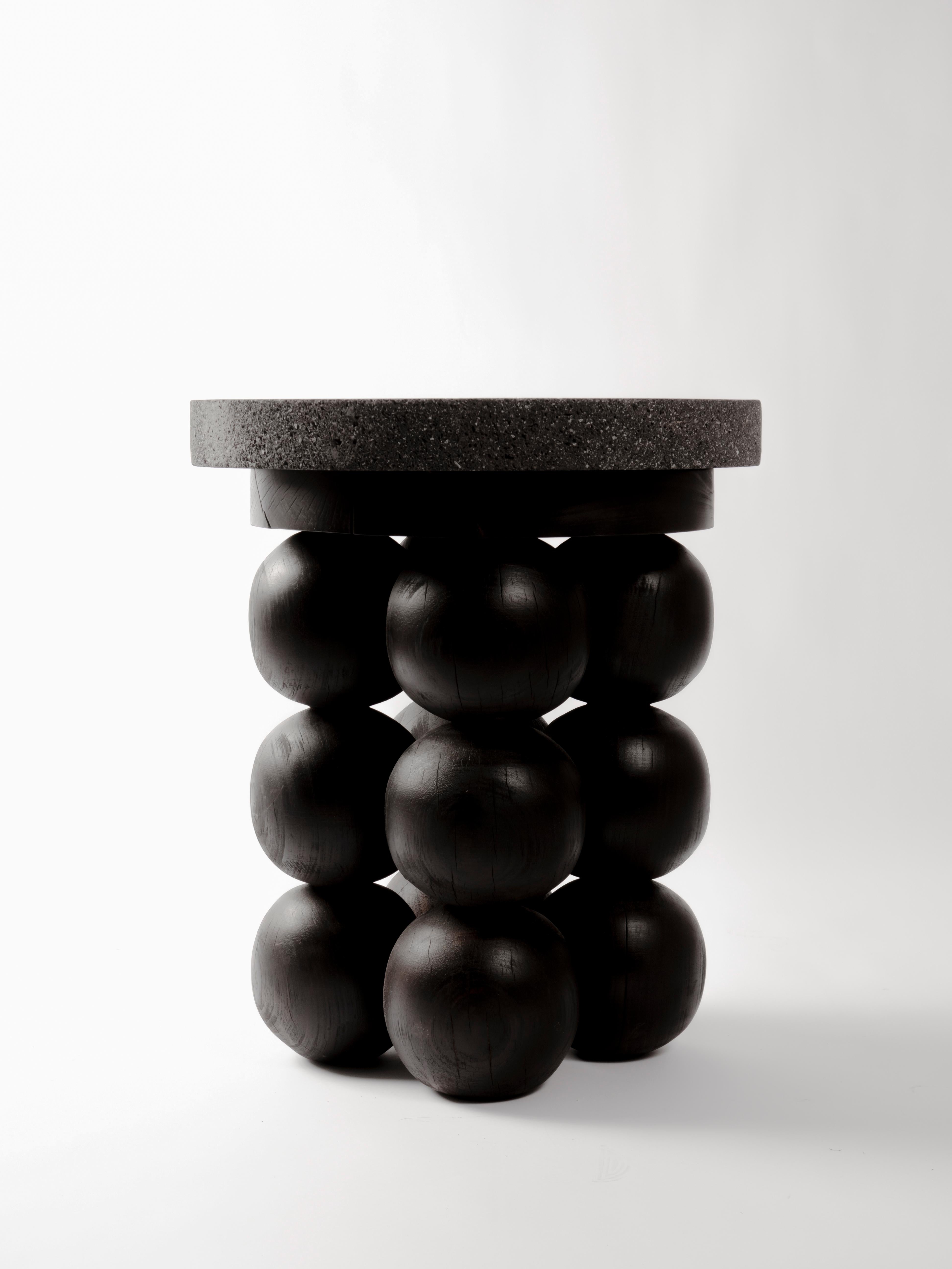 Marble and Black Wood Totem Side Table by Daniel Orozco For Sale 1