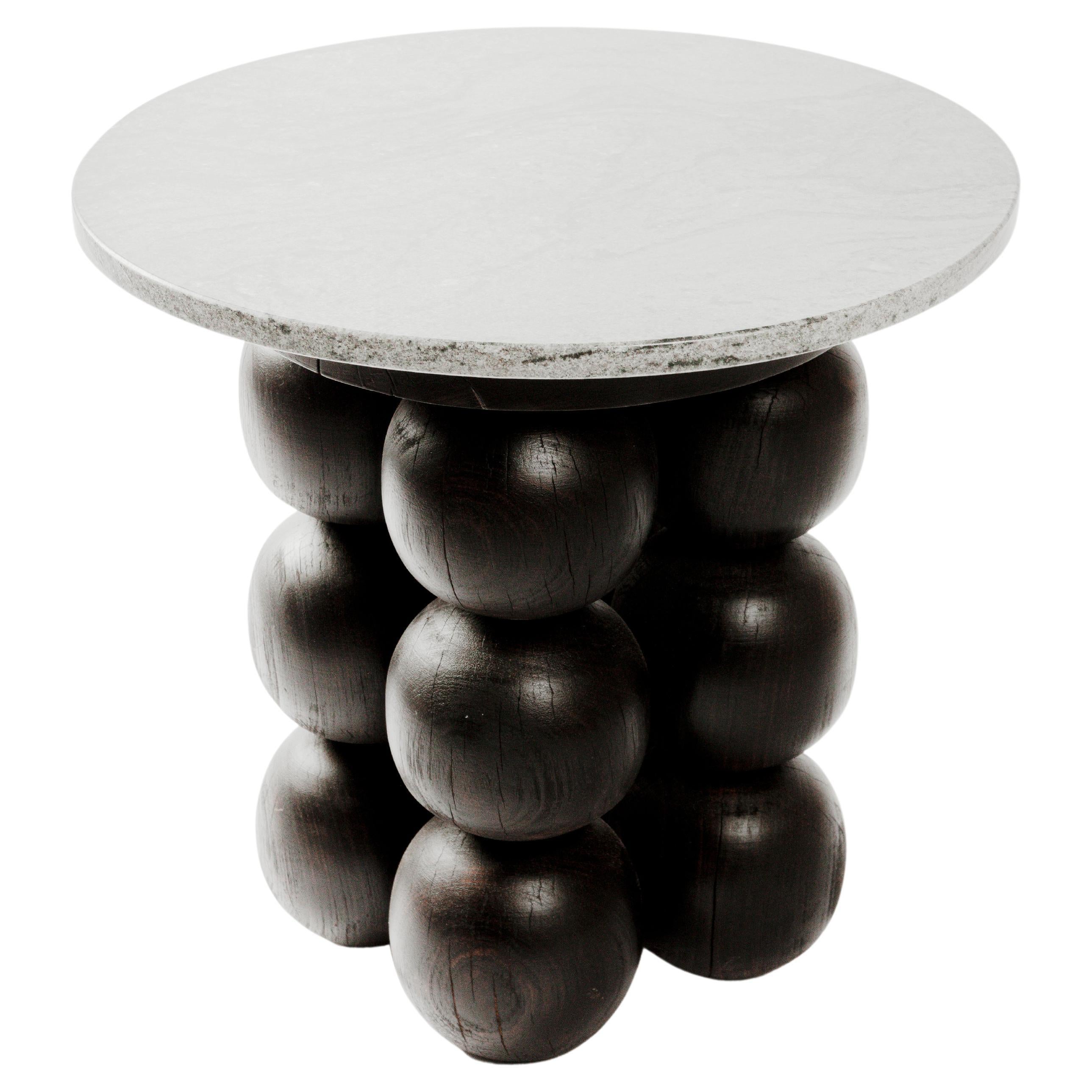 Marble and Black Wood Totem Side Table by Daniel Orozco For Sale
