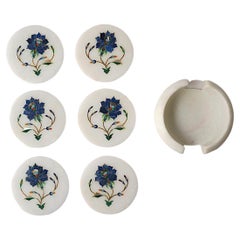 Marble and Blue Lapis Mosaic Coasters, Set of 6