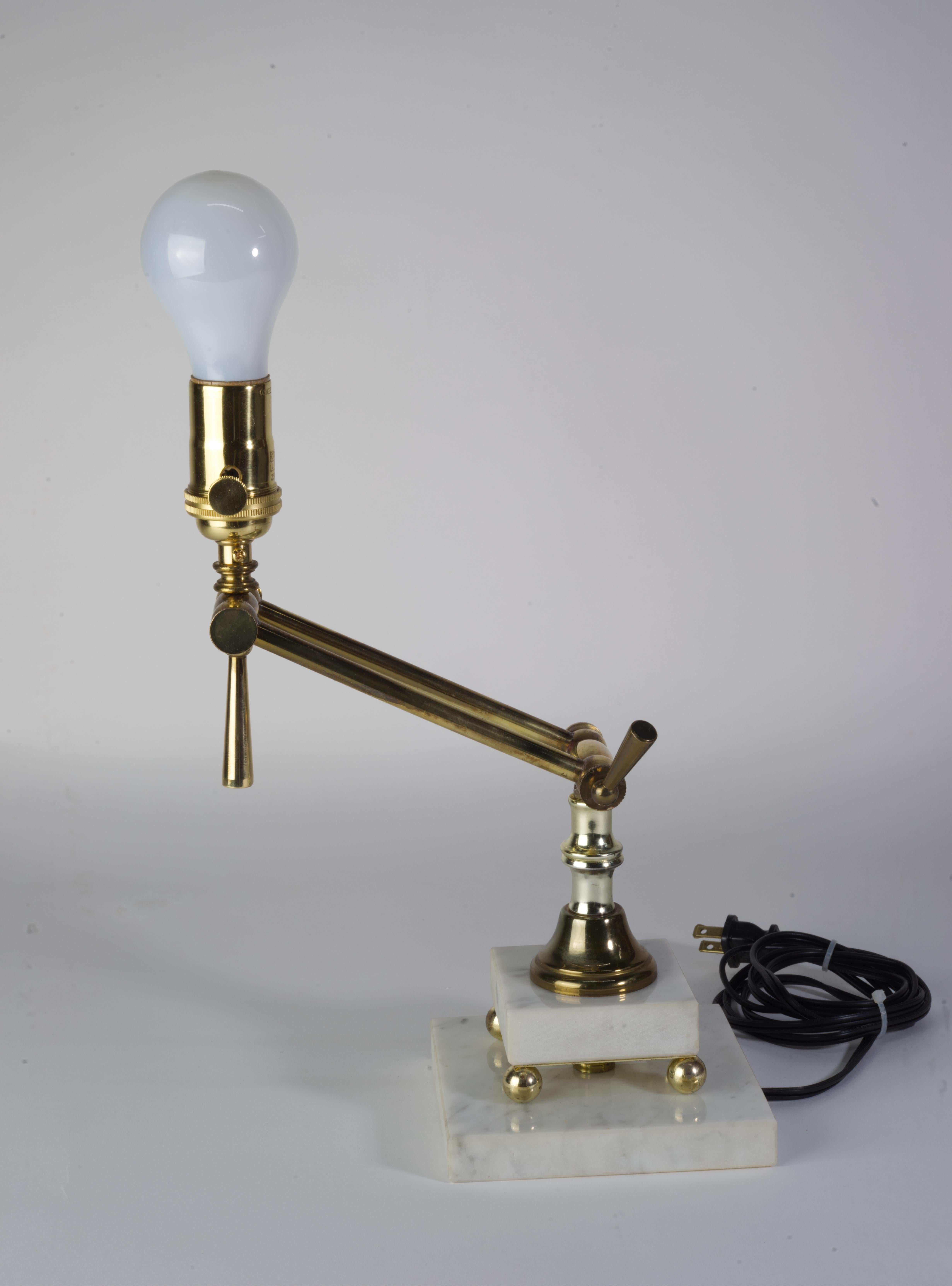 American Marble and Brass adjustable table lamp. 1970s For Sale