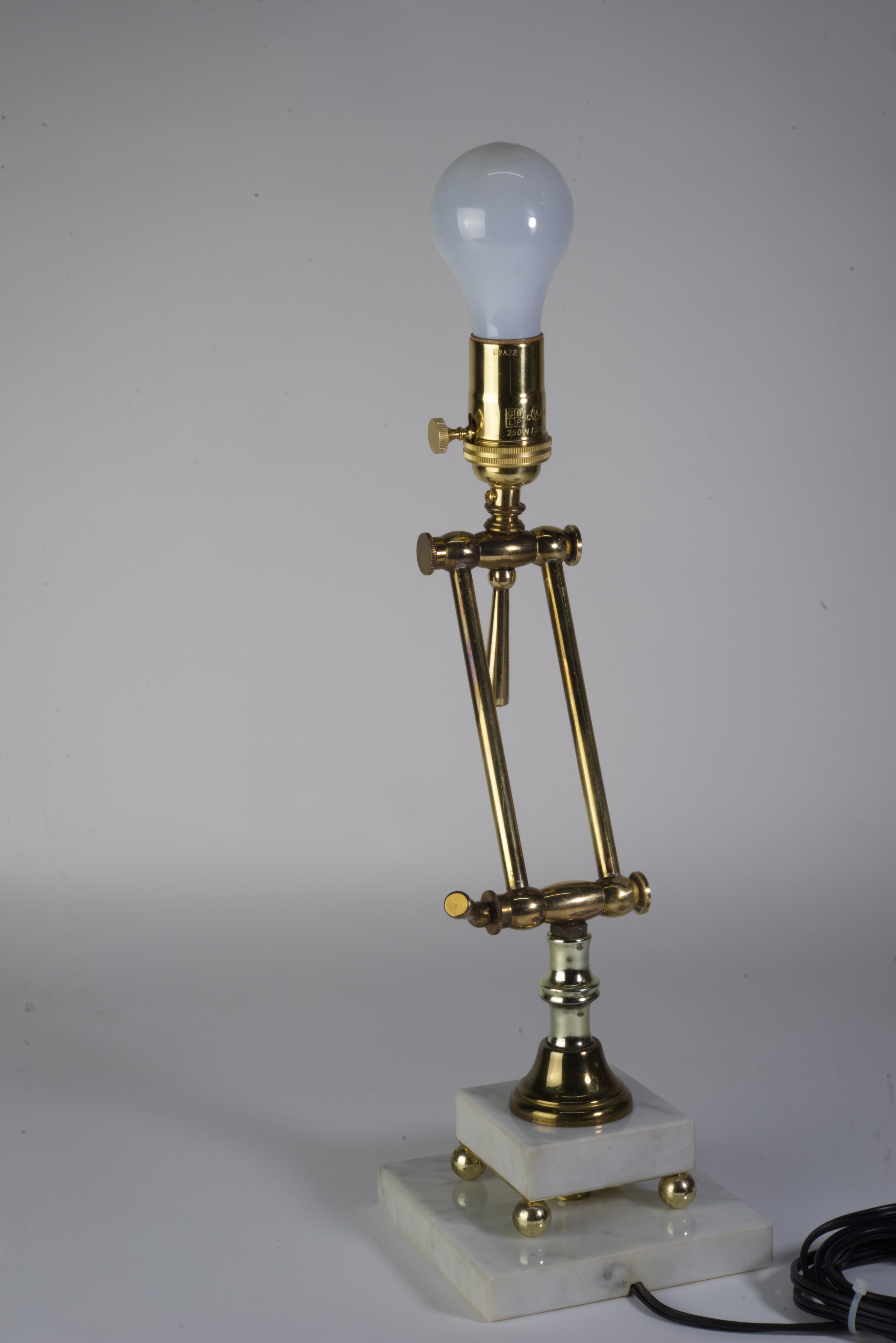 20th Century Marble and Brass adjustable table lamp. 1970s For Sale
