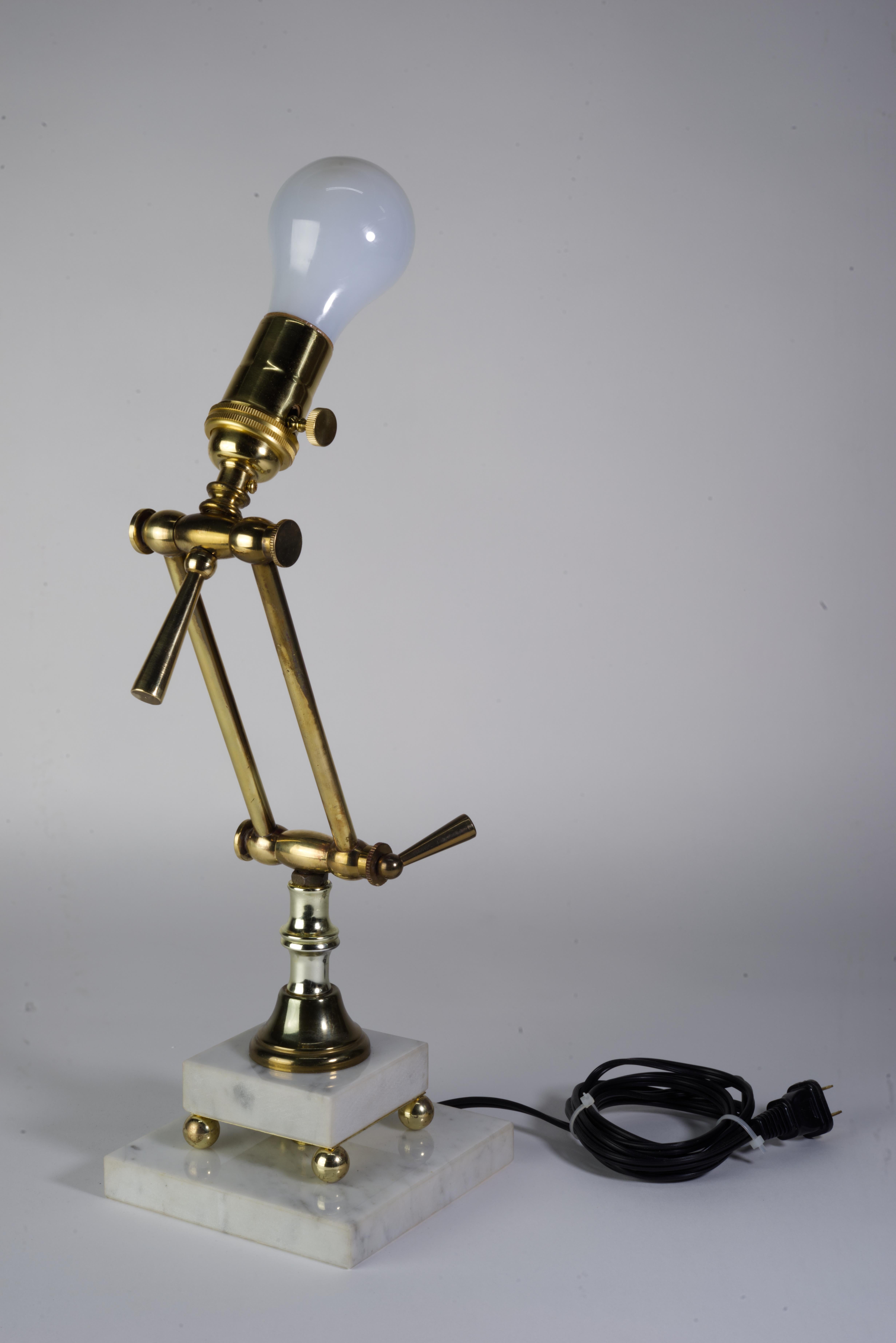 Marble and Brass adjustable table lamp. 1970s For Sale 1