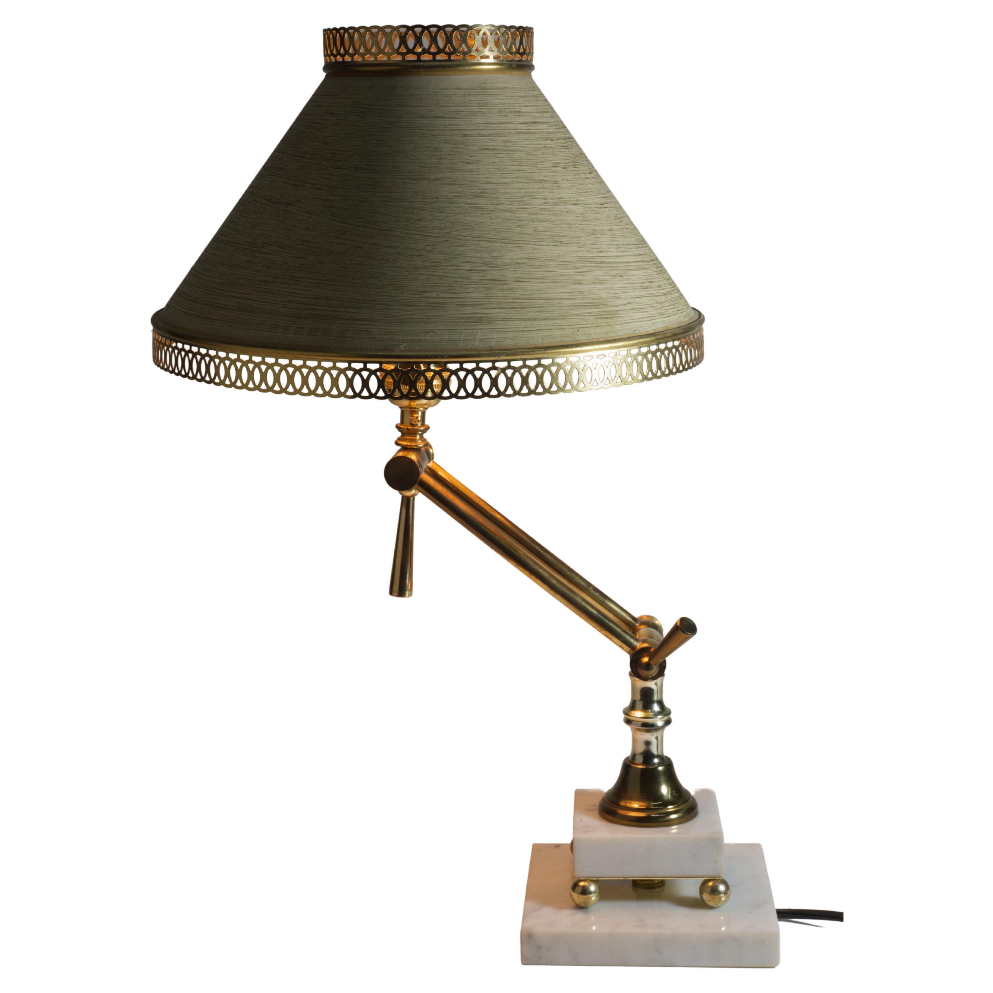 Marble and Brass adjustable table lamp. 1970s For Sale