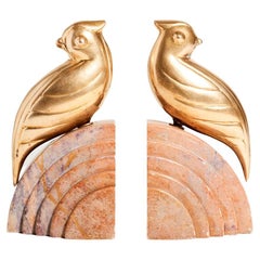 Marble and Brass Art Deco Style Bird Bookends