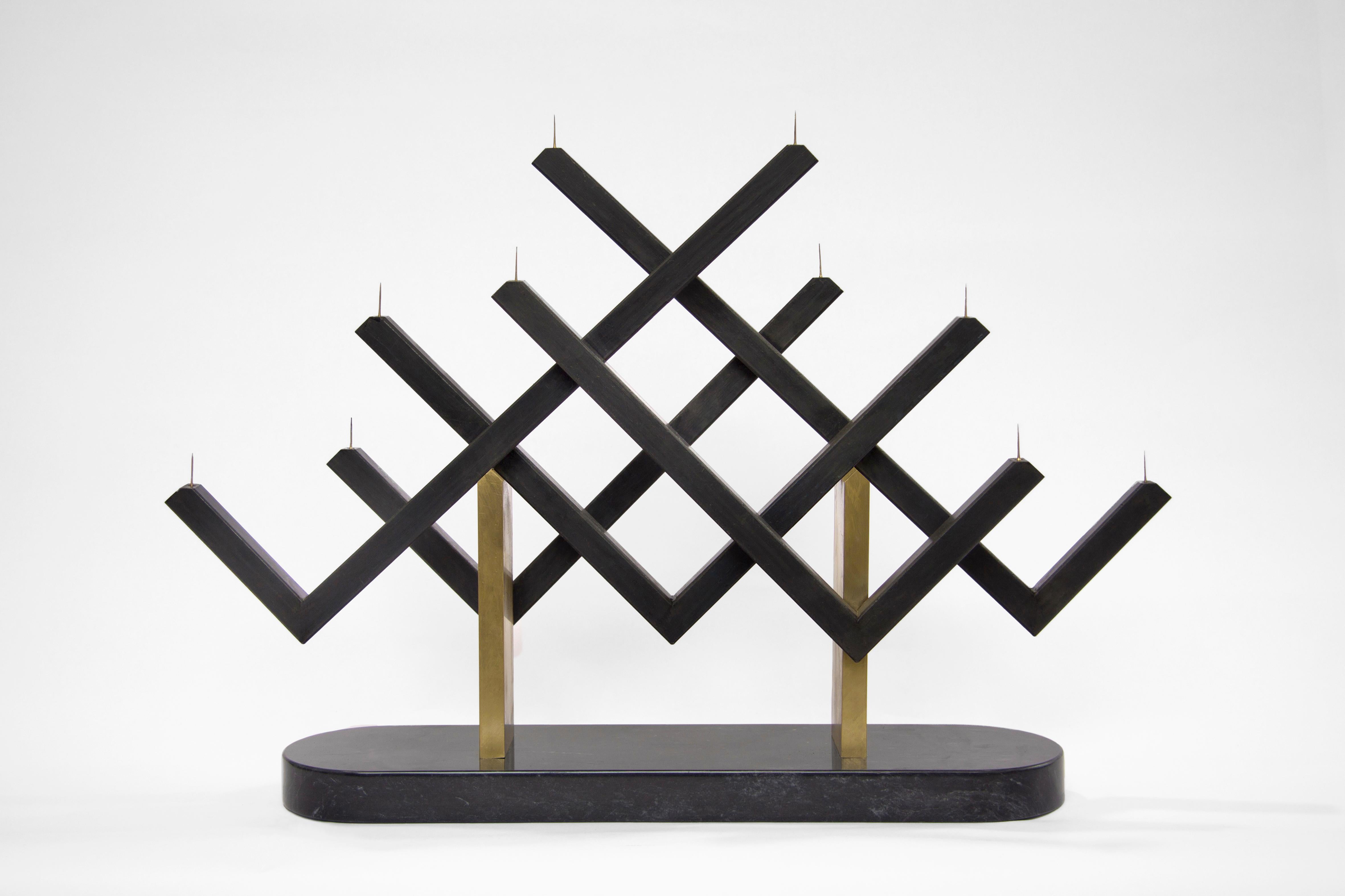 Modern Marble and Brass Cancello Candelabra by Oeuffice For Sale