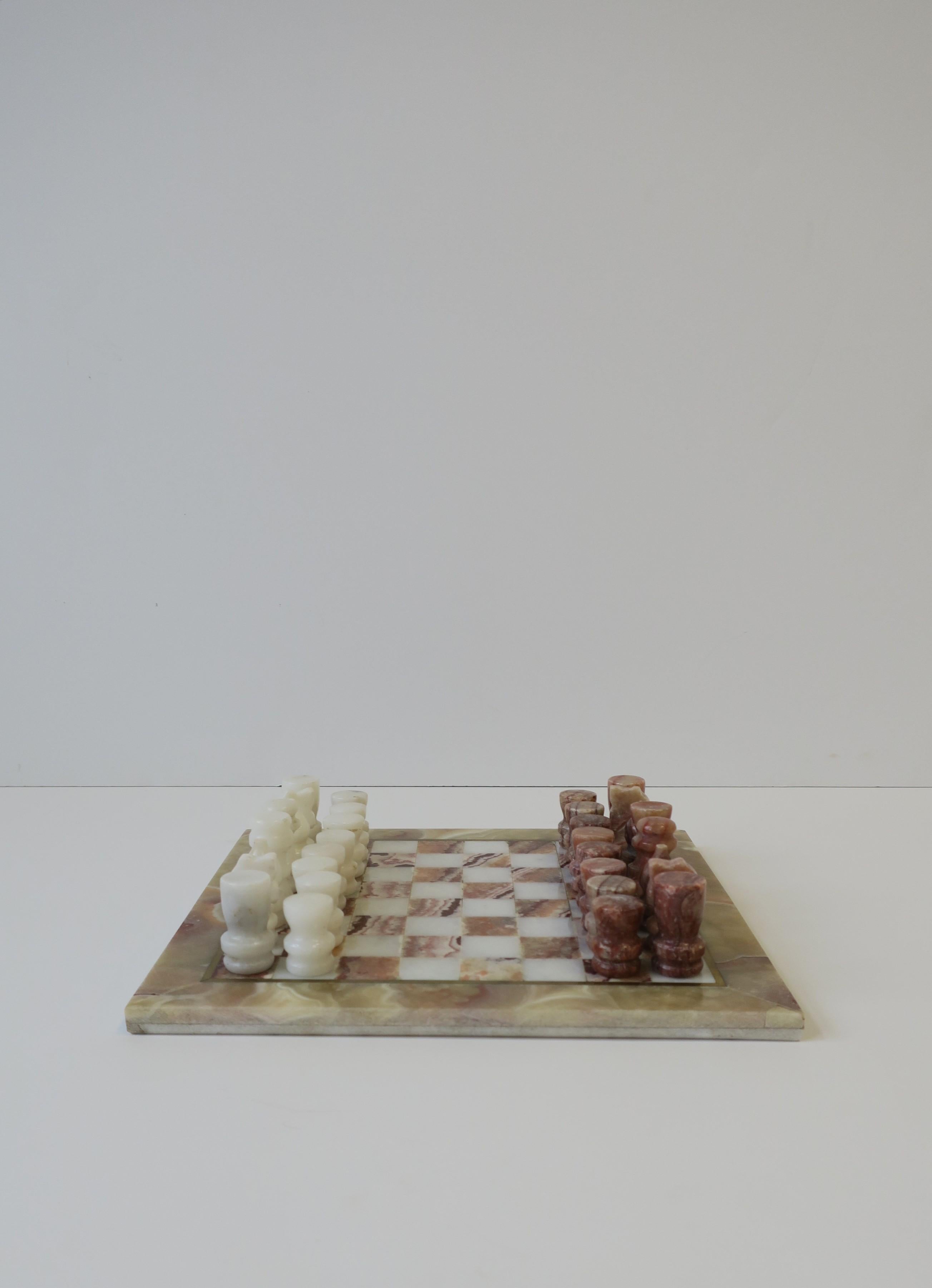 Marble and Brass Chess Game Set In Good Condition In New York, NY