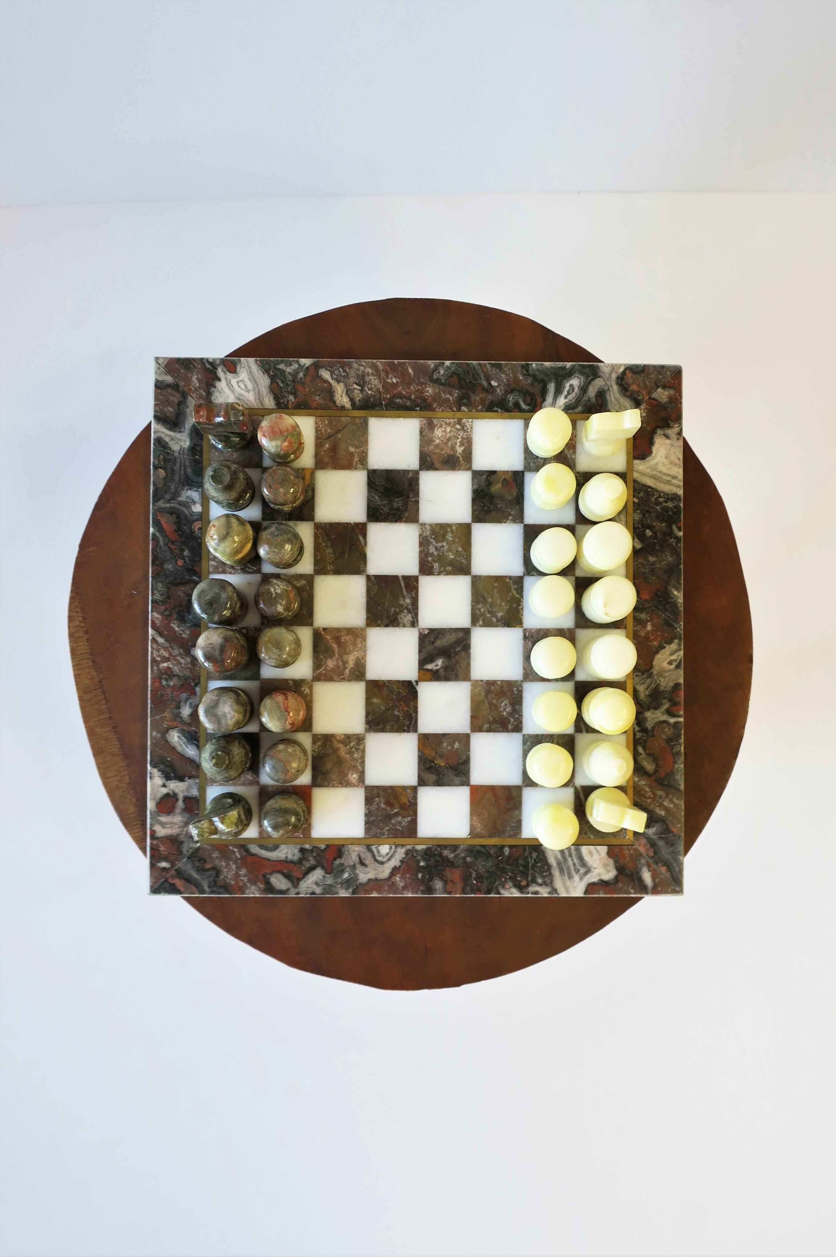 Late 20th Century Marble and Brass Chess Game Set, ca. 1970s