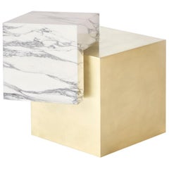 Marble and Brass Coexist Askew Side Table by Slash Objects