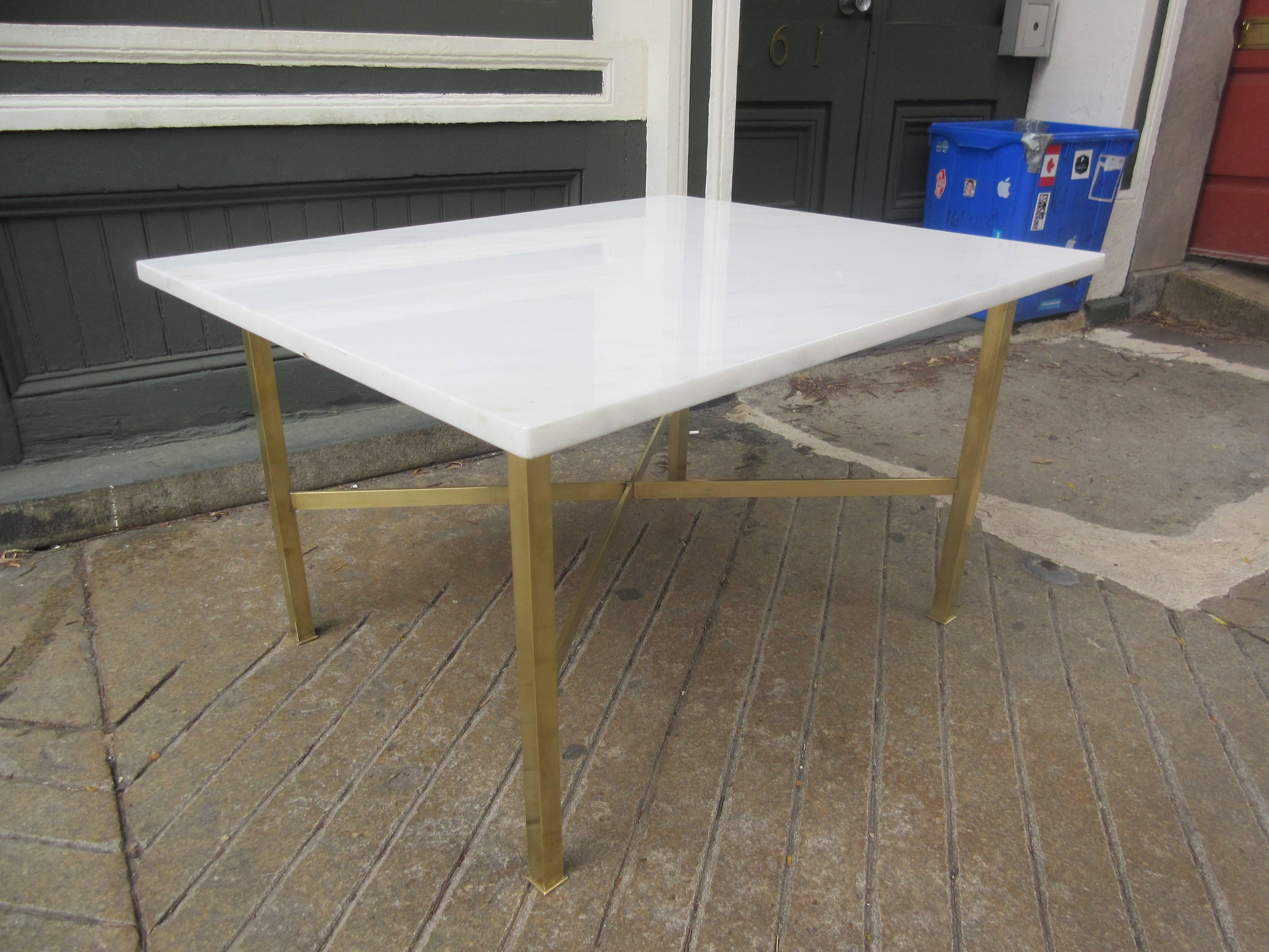 Marble and Brass Coffee/Side Table in the Style of Paul McCobb In Excellent Condition In Philadelphia, PA