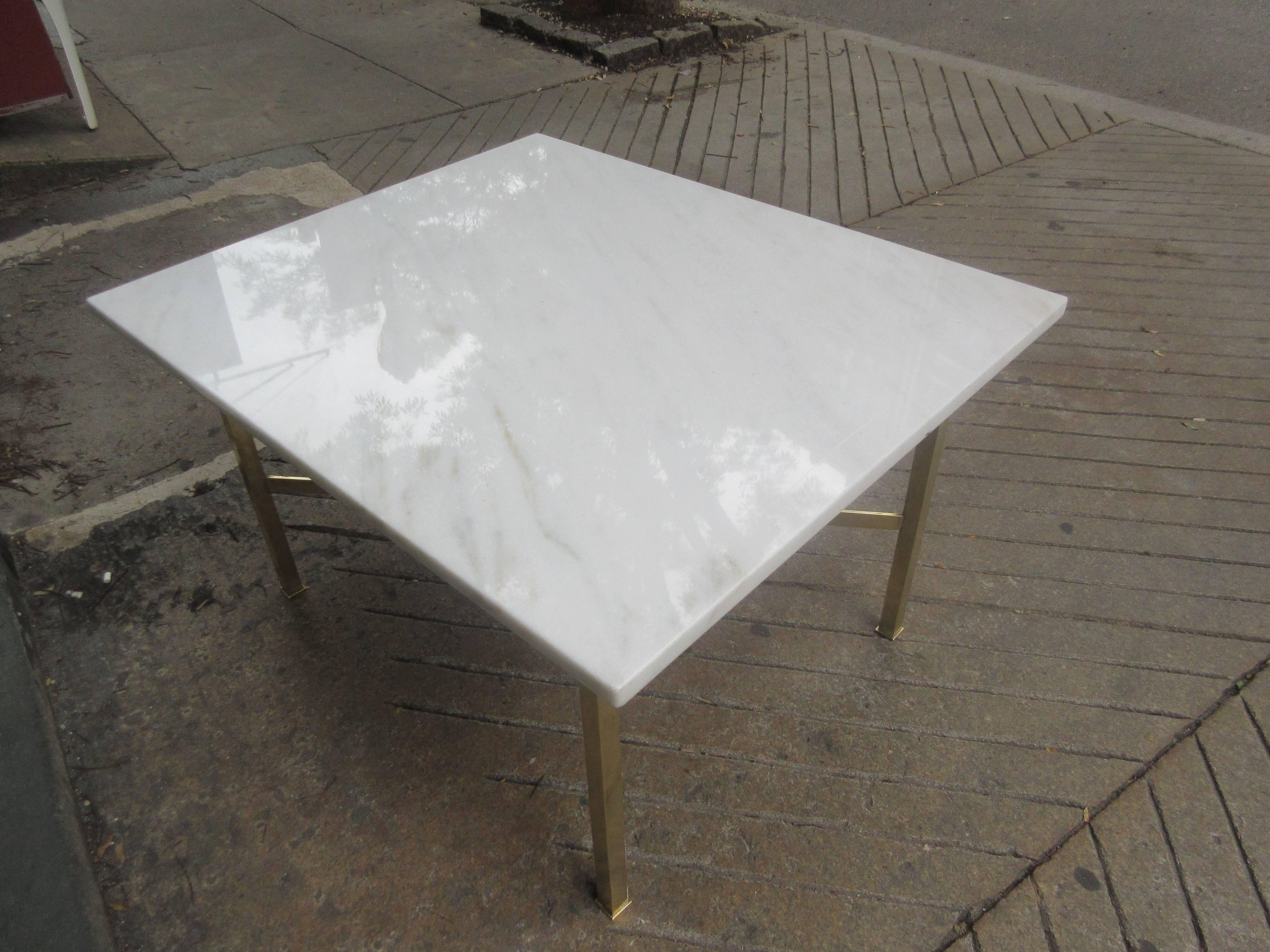 Marble and Brass Coffee/Side Table in the Style of Paul McCobb 1
