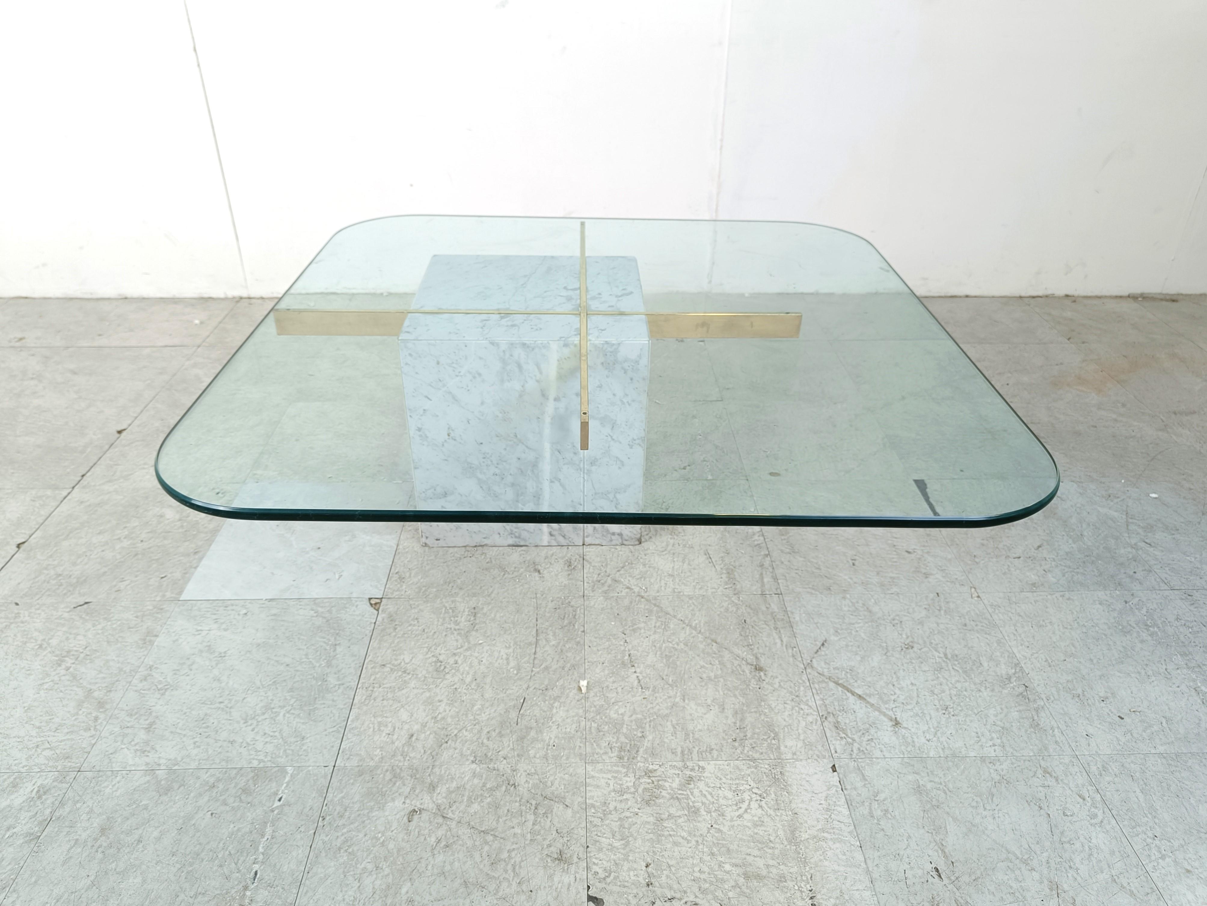 Mid-Century Modern Marble and brass coffee table by Artedi, 1980s