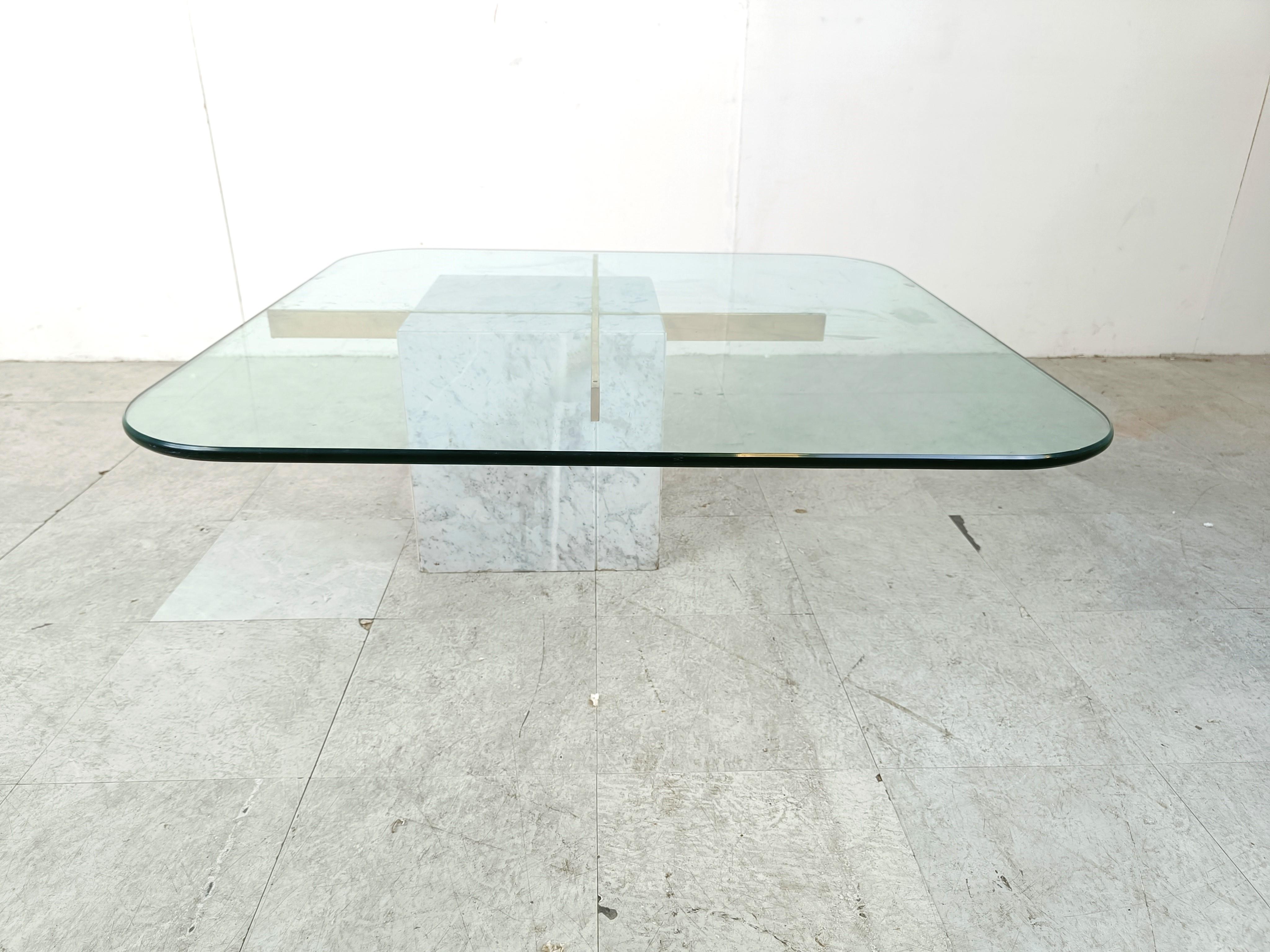 Italian Marble and brass coffee table by Artedi, 1980s