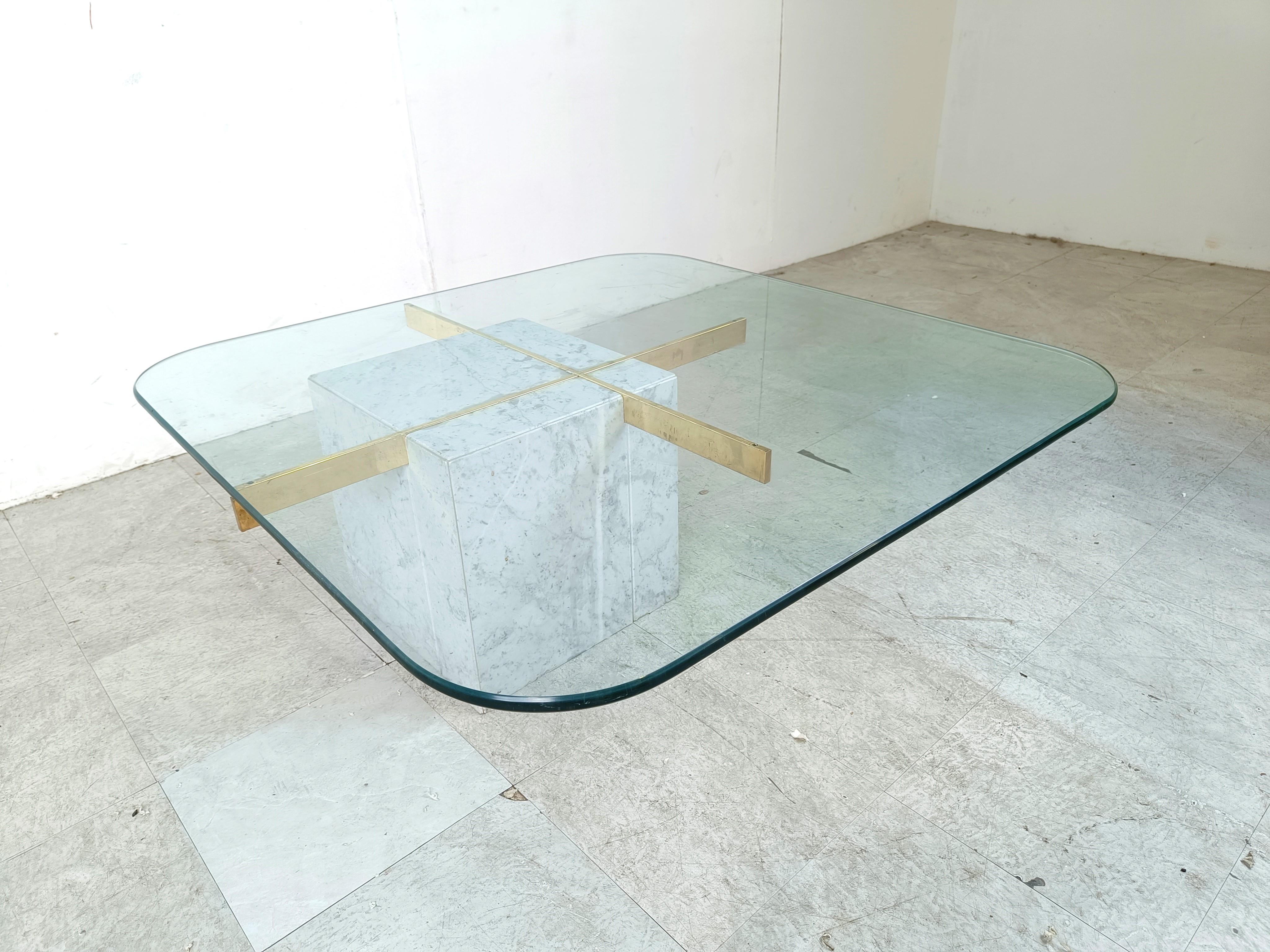 Brass Marble and brass coffee table by Artedi, 1980s