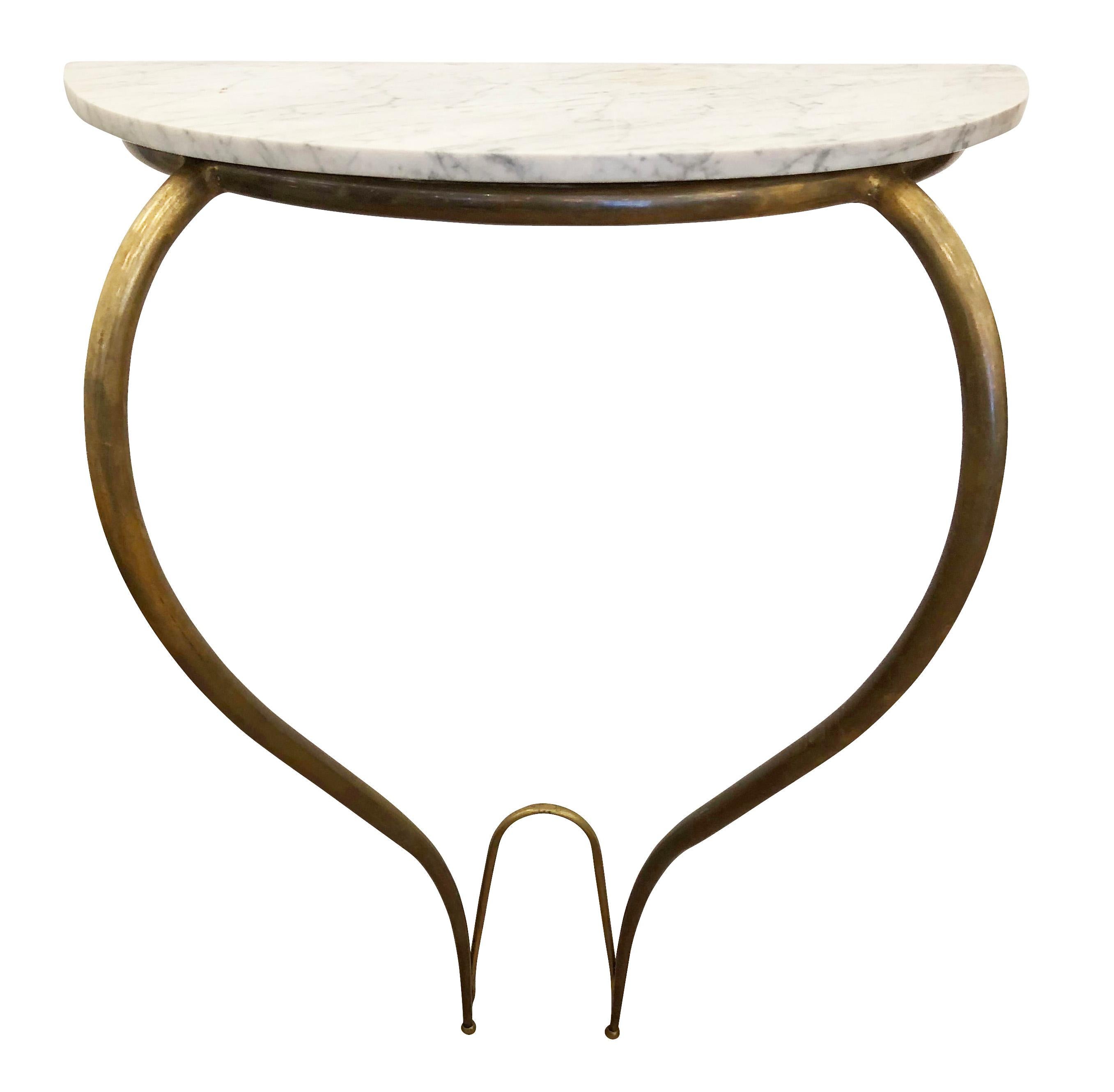 Italian Marble and Brass Console, Italy, 1950s