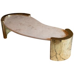 Marble and Brass Curved Coffee Table, France 1980