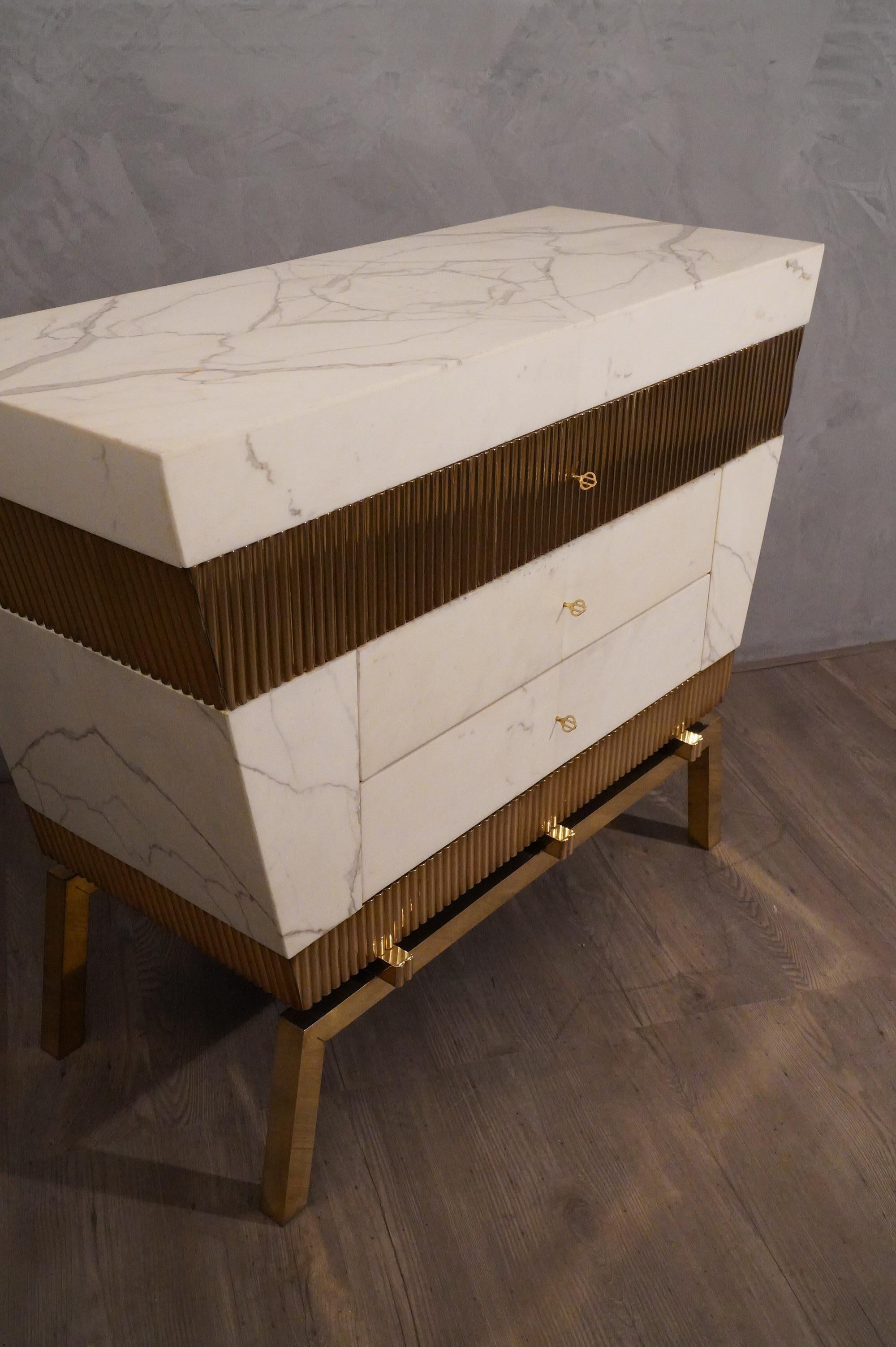 Art Deco Marble and Brass Italian Chest of Drawers, 2016