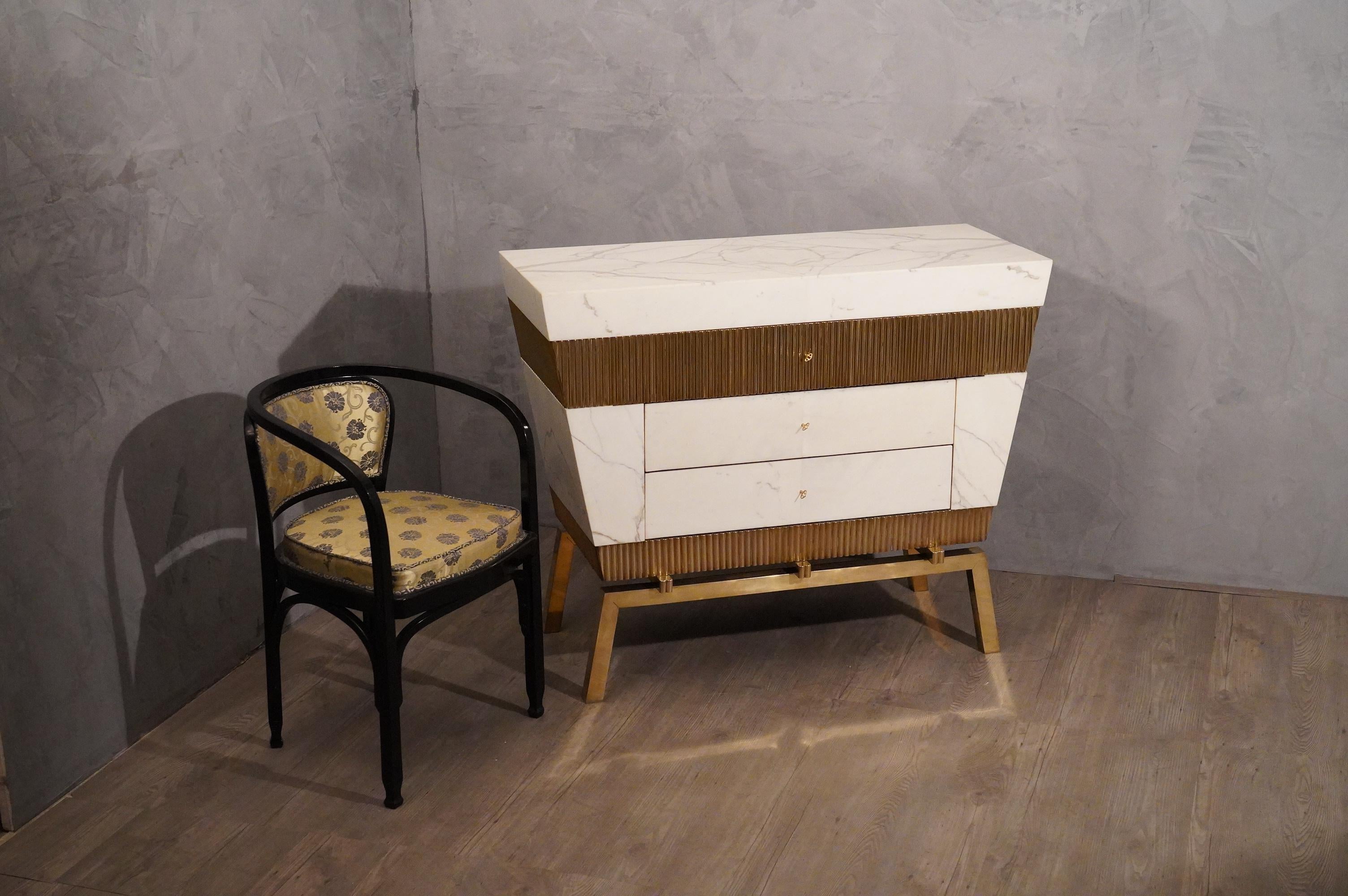 Contemporary Marble and Brass Italian Chest of Drawers, 2016