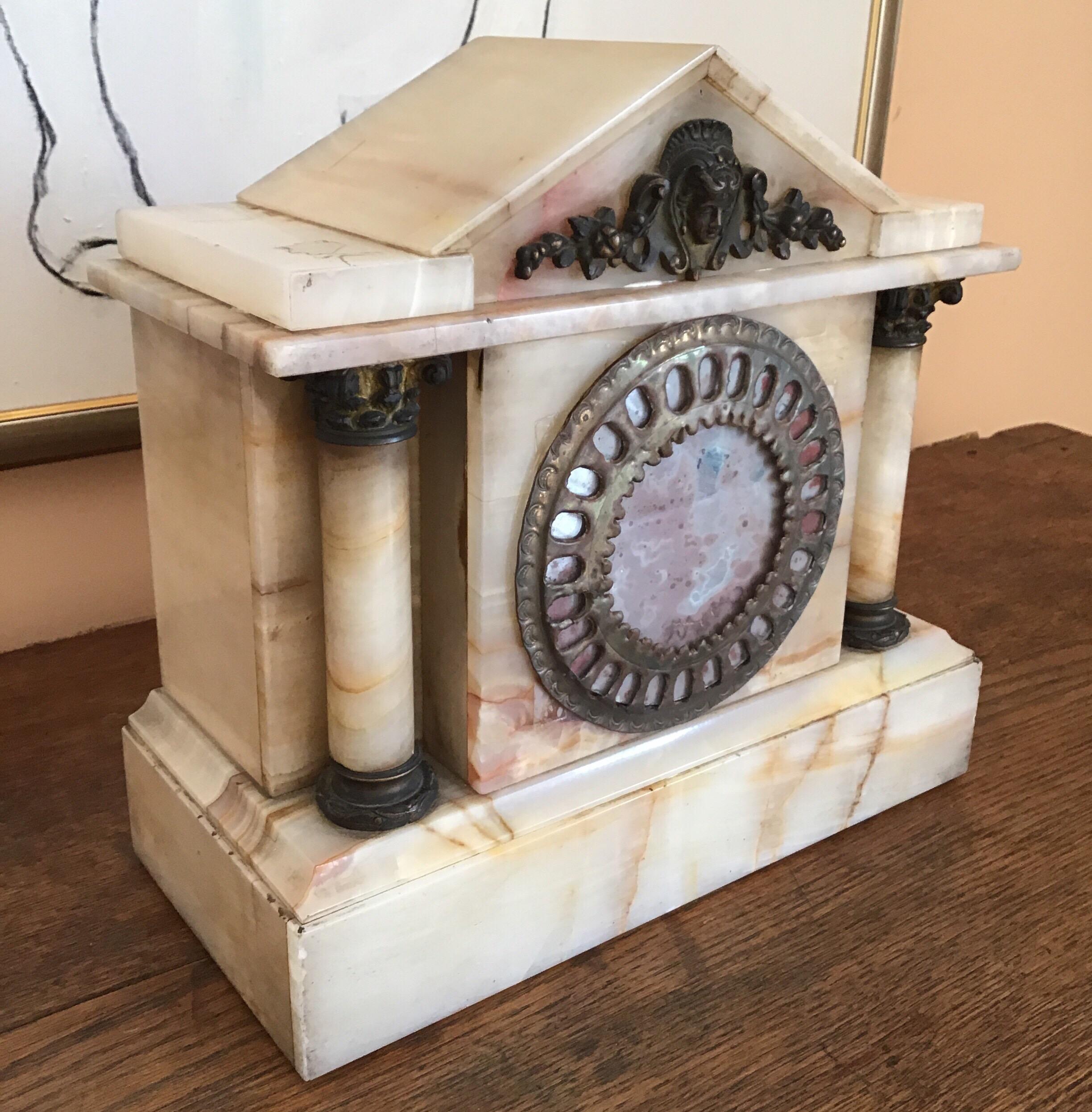 Marble and Brass Late 19th Century Clock Case In Good Condition For Sale In Douglas Manor, NY