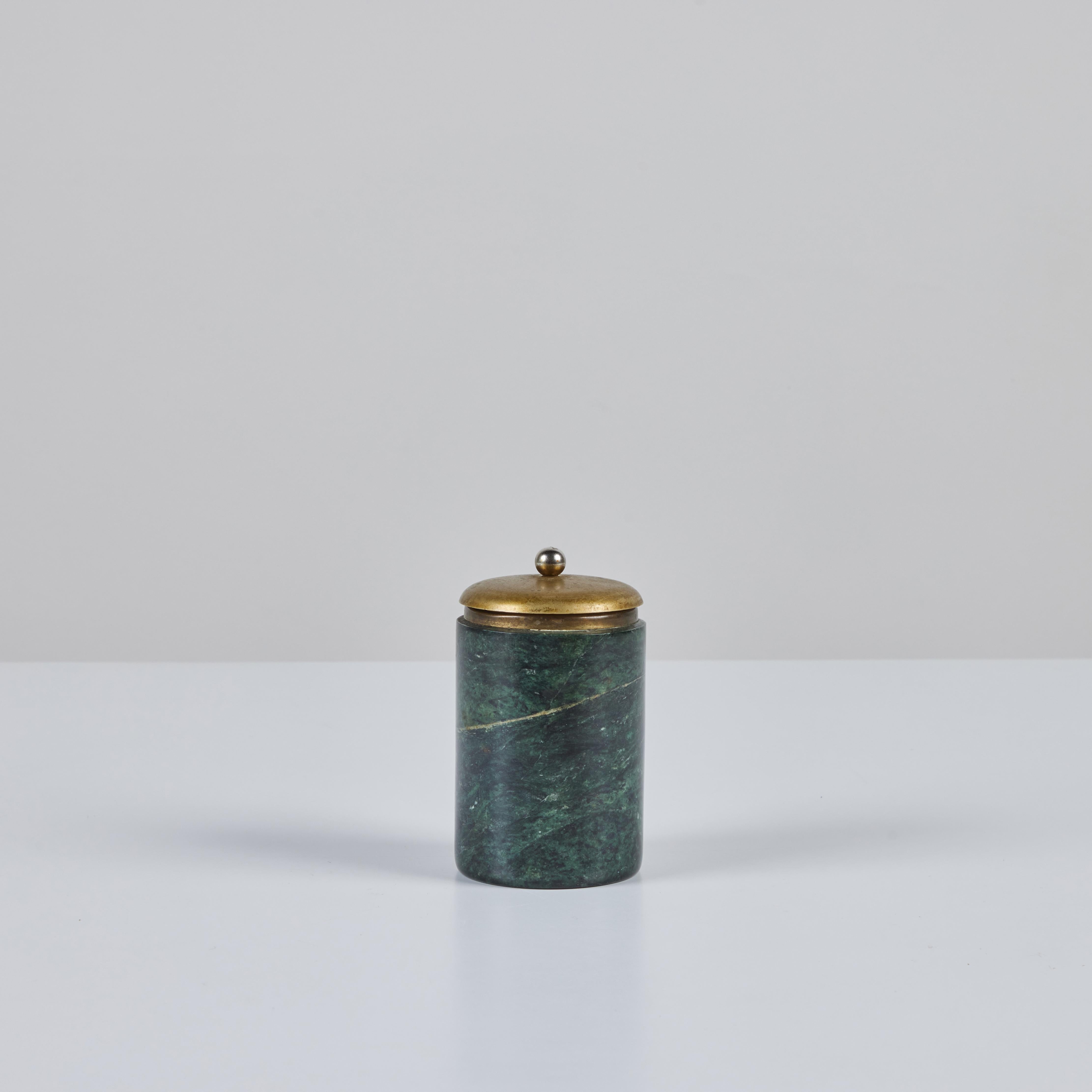 Mid-Century Modern Marble and Brass Lidded Canister For Sale