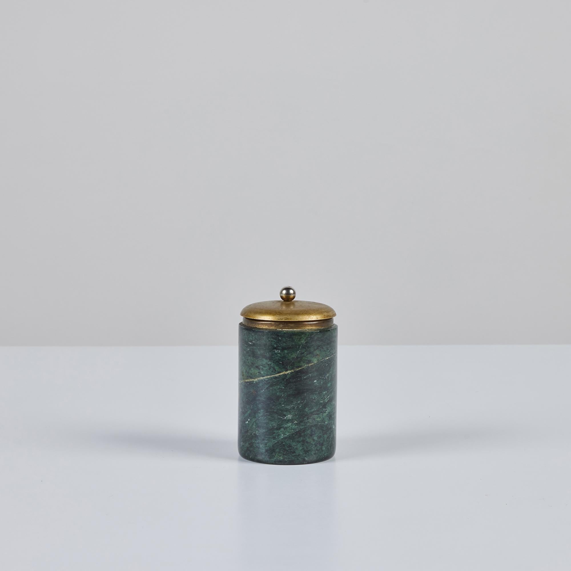 Marble and Brass Lidded Canister In Excellent Condition For Sale In Los Angeles, CA