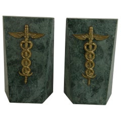 Marble and Brass Medical Symbol Bookends