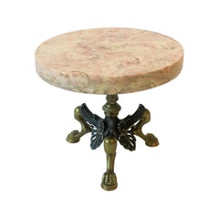 Marble and Brass Round Pedestal with Lion Paw Feet Plant Stand Regency Style