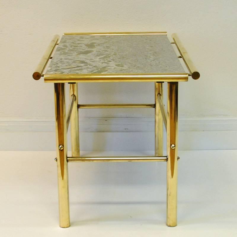 Marble and Brass Rectangular Vintage Table, 1960s In Good Condition In Stockholm, SE