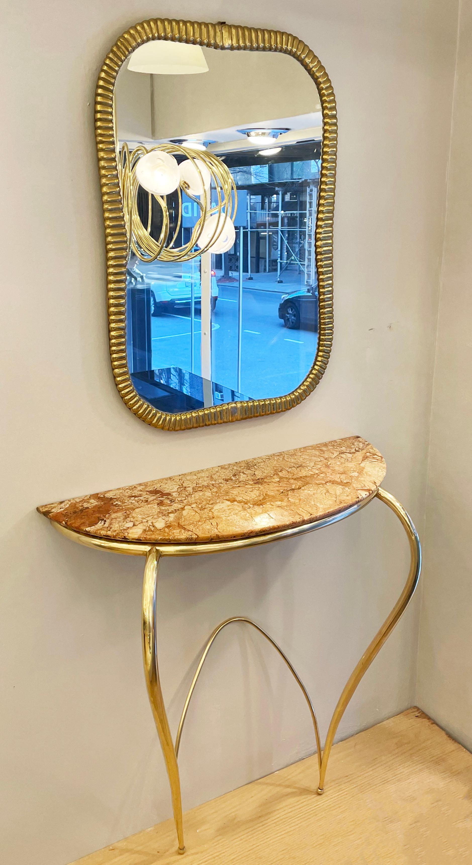 Marble and Brass Wall Console, Italy, 1950s In Good Condition In New York, NY