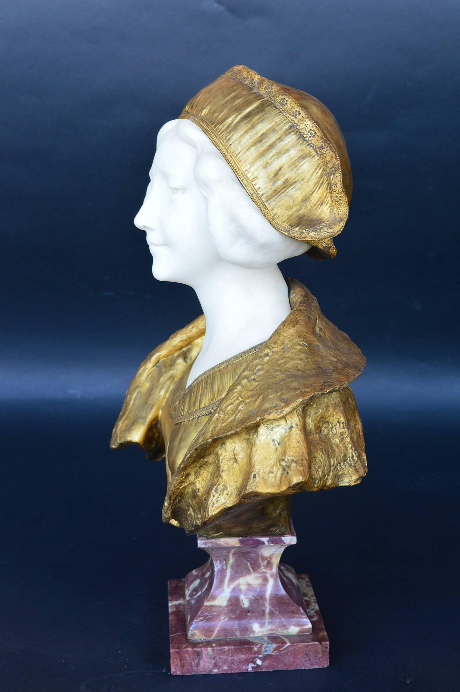 French Marble and Bronze Bust by Gory