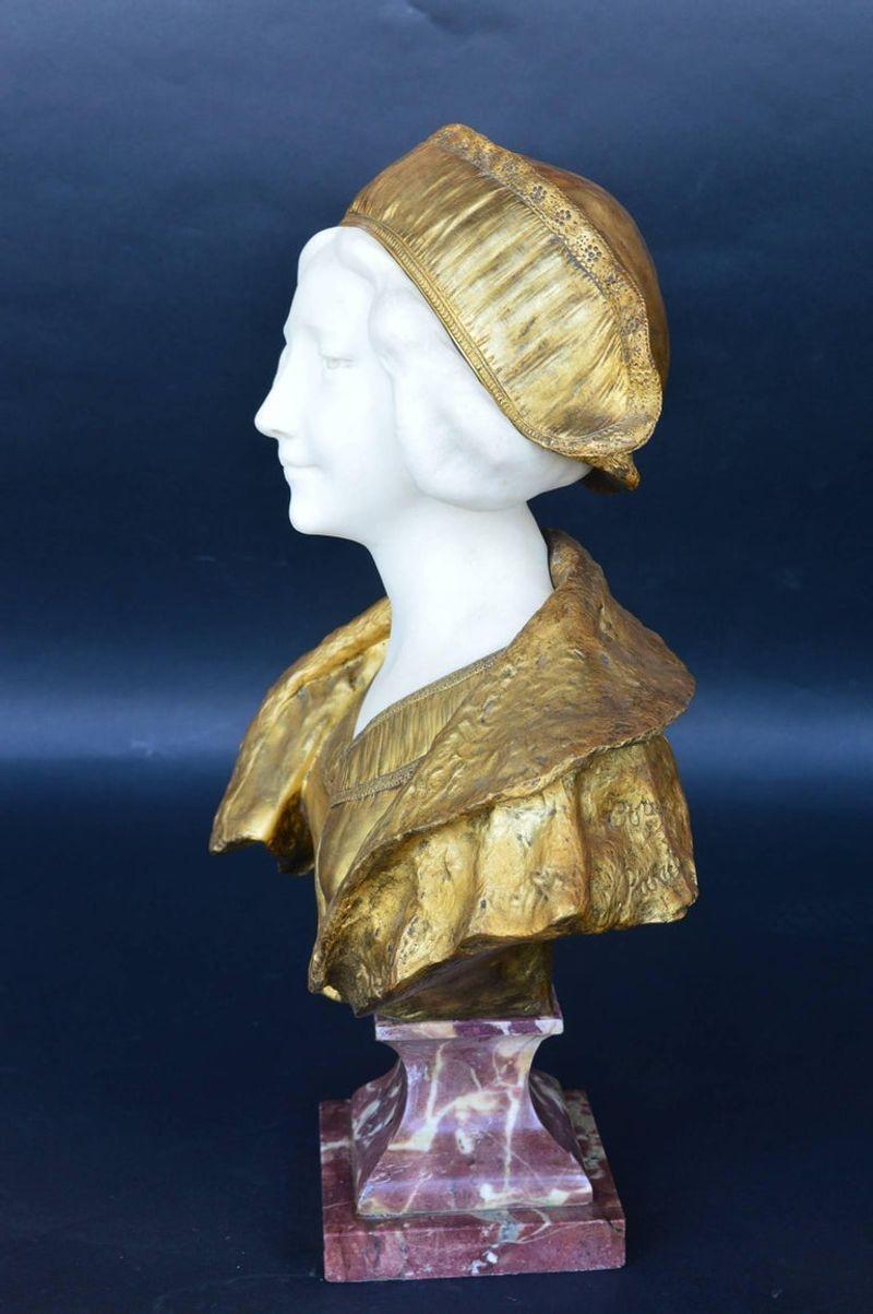 20th Century Marble and Bronze Bust by Gory For Sale