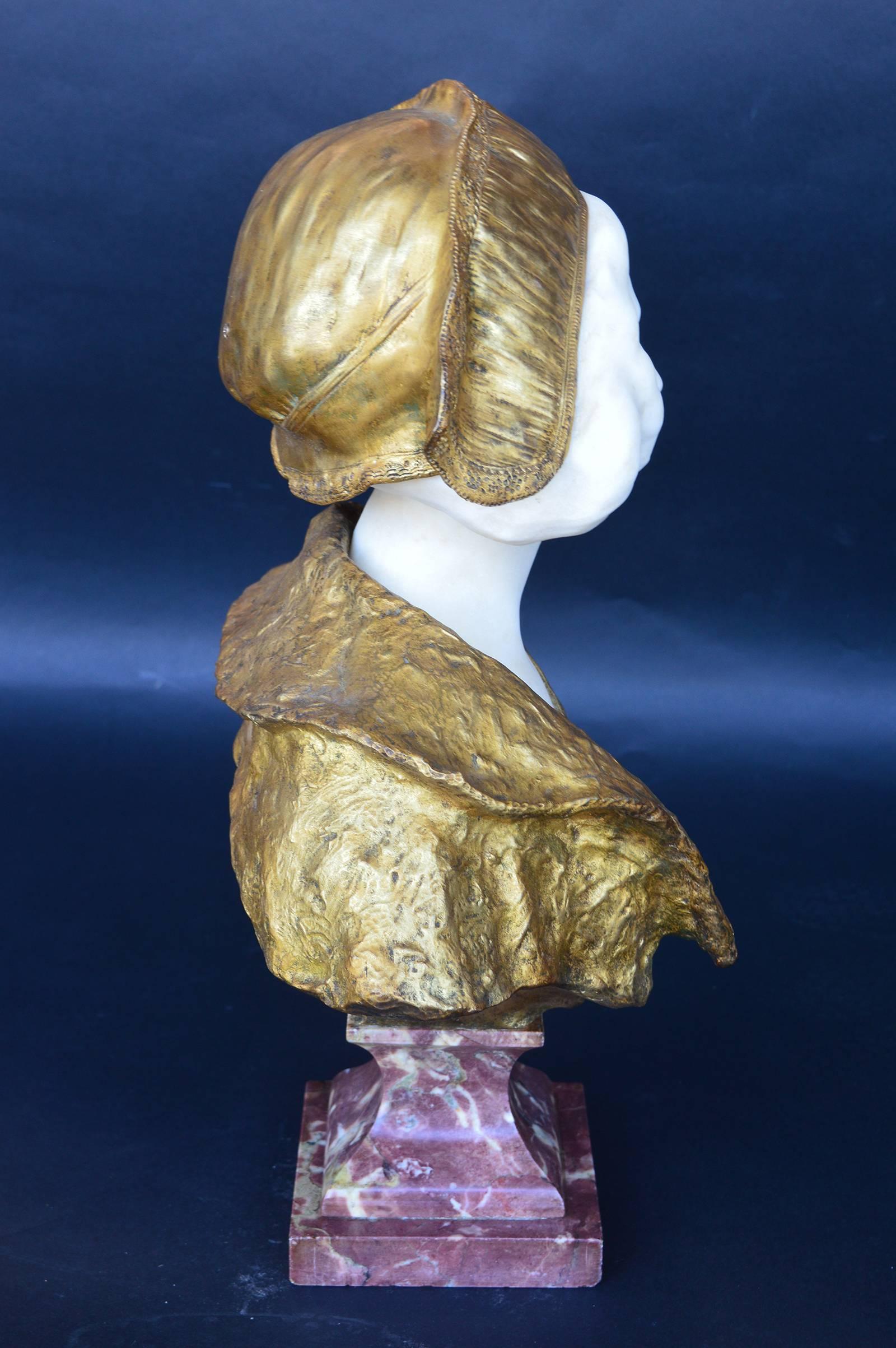 Marble and Bronze Bust by Gory In Excellent Condition In Los Angeles, CA