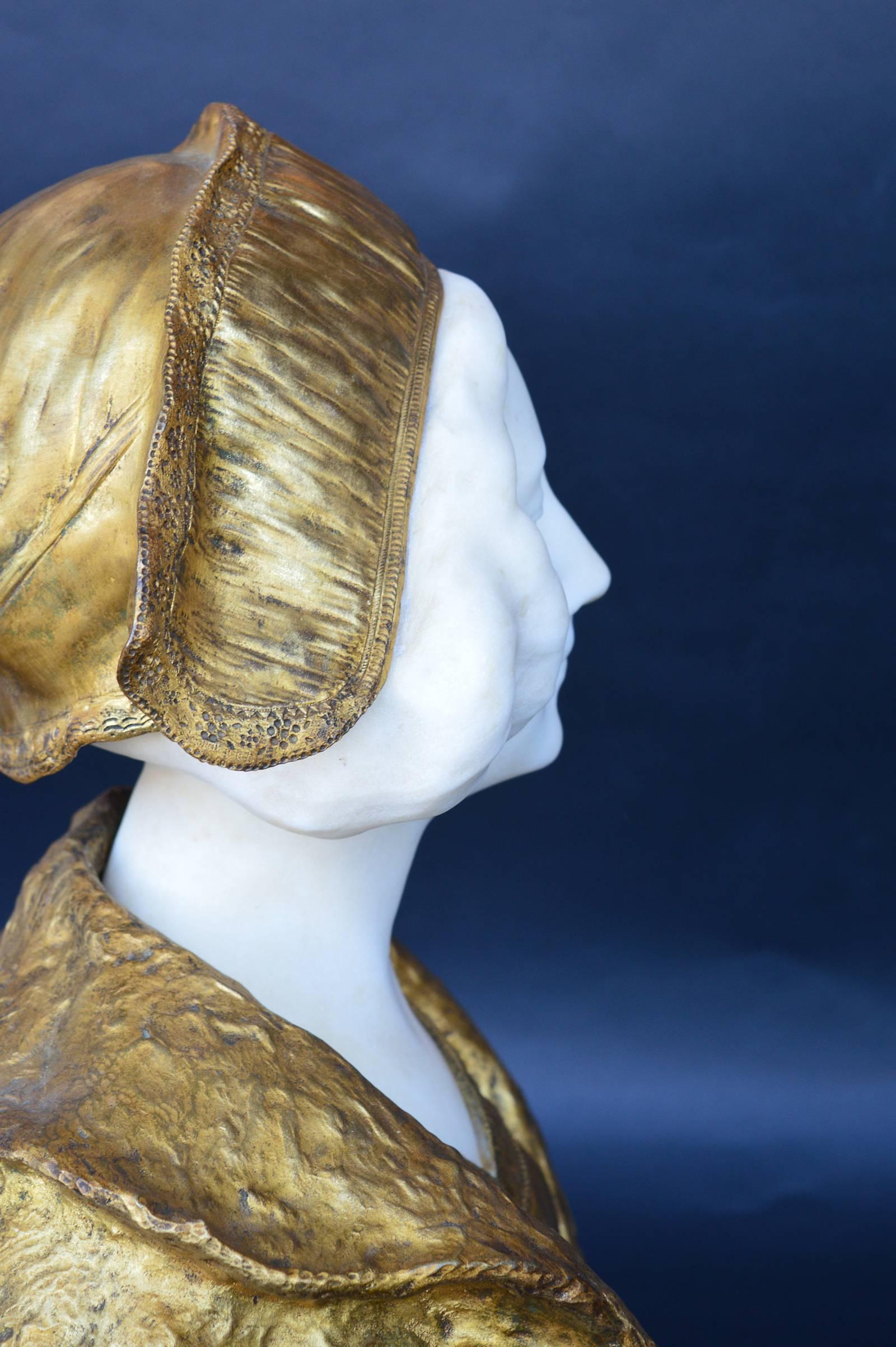 20th Century Marble and Bronze Bust by Gory