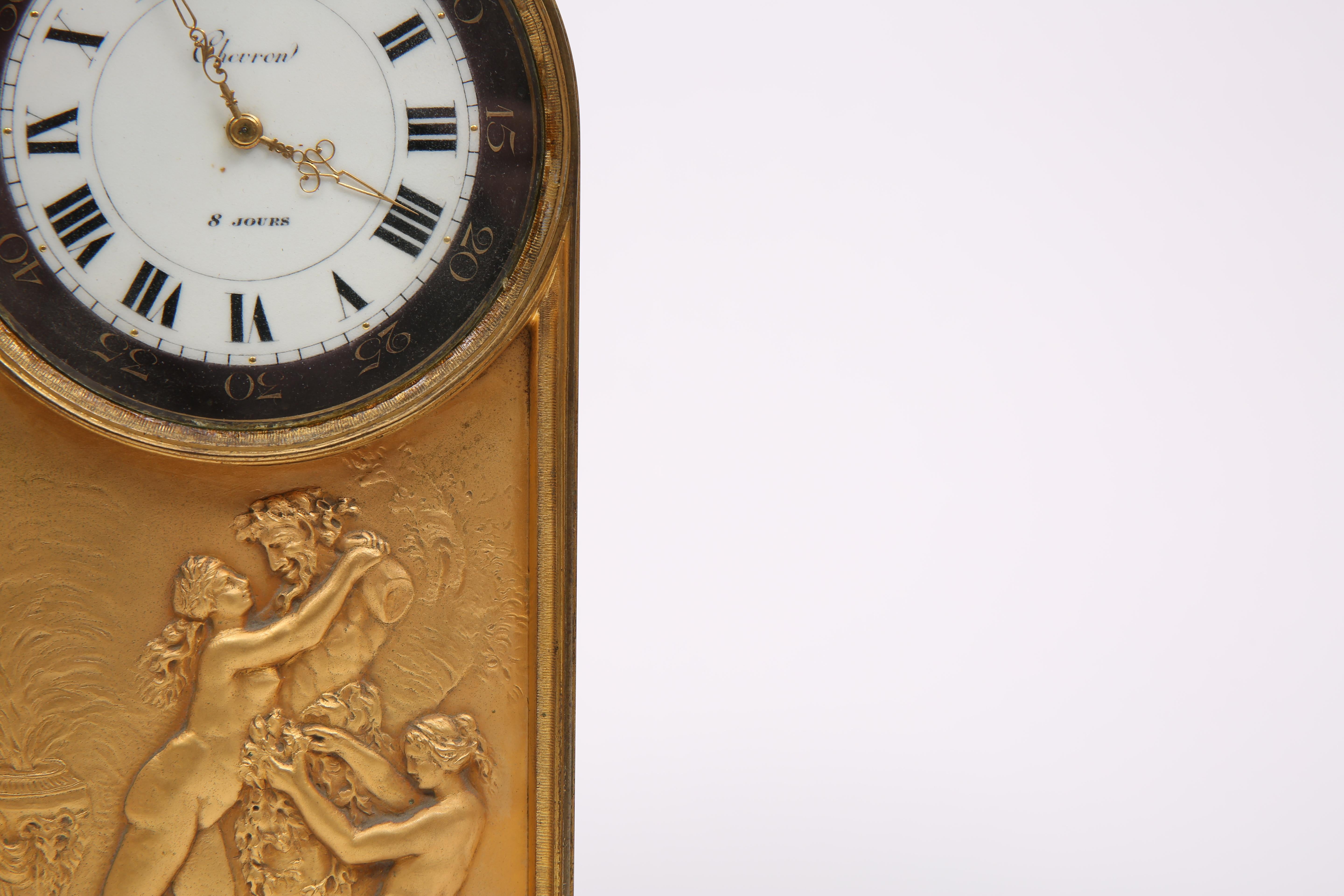 Art Deco Marble and bronze clock by Chevrie For Sale