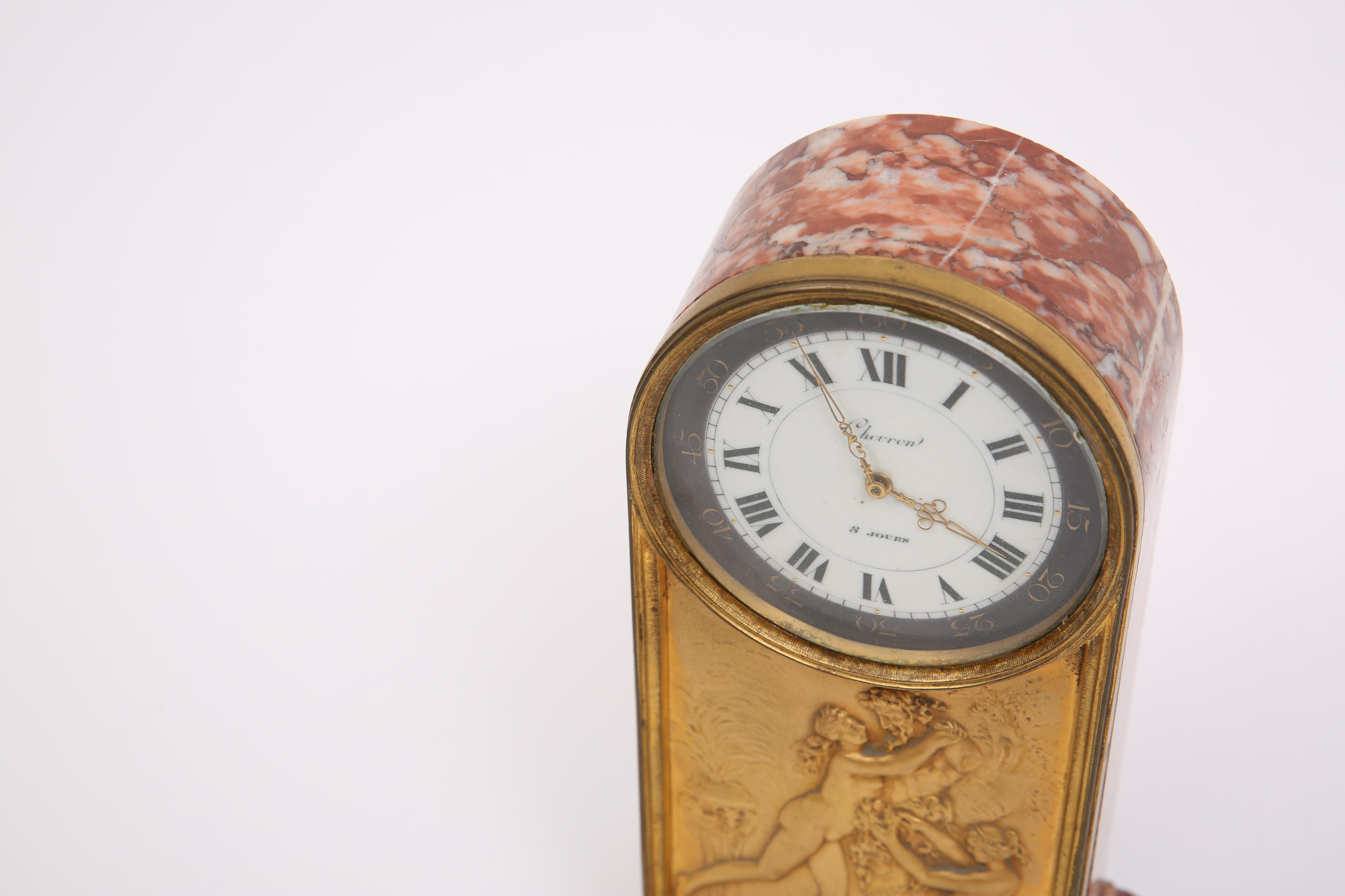 Bronze Marble and bronze clock by Chevrie For Sale