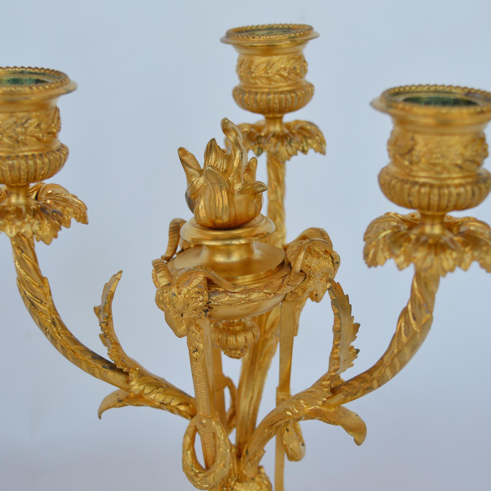 Marble and Bronze Clock Garniture after Jean-Michel Clodion French 1738-1814 In Good Condition For Sale In Los Angeles, CA
