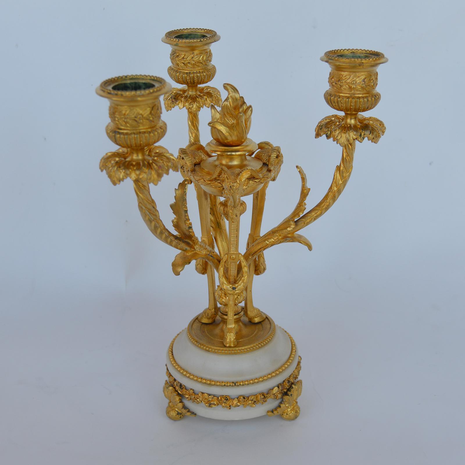 Mid-18th Century Marble and Bronze Clock Garniture after Jean-Michel Clodion French 1738-1814 For Sale