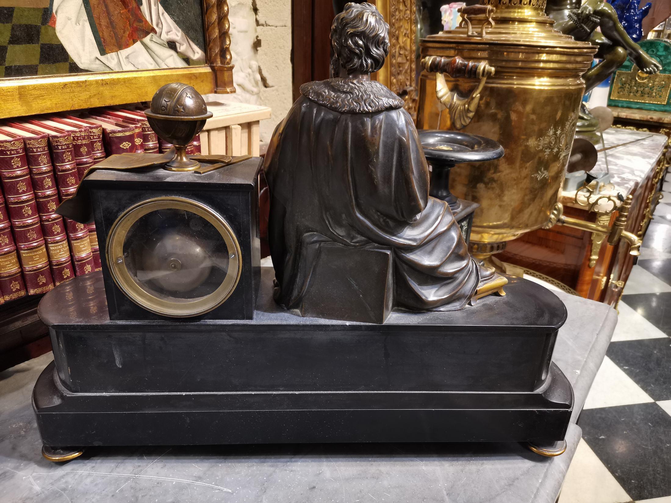 Marble and Bronze Clock with Allegory of Astronomy Representing Copernico For Sale 4