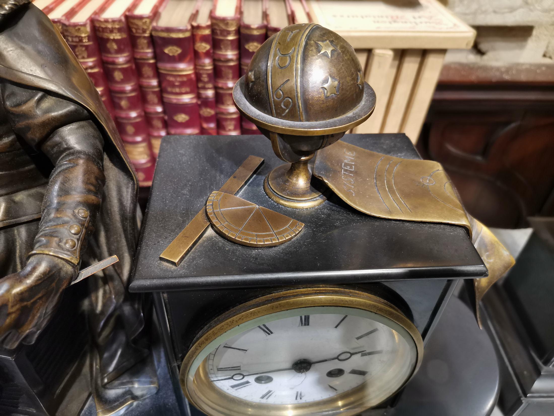 Louis XIV Marble and Bronze Clock with Allegory of Astronomy Representing Copernico For Sale