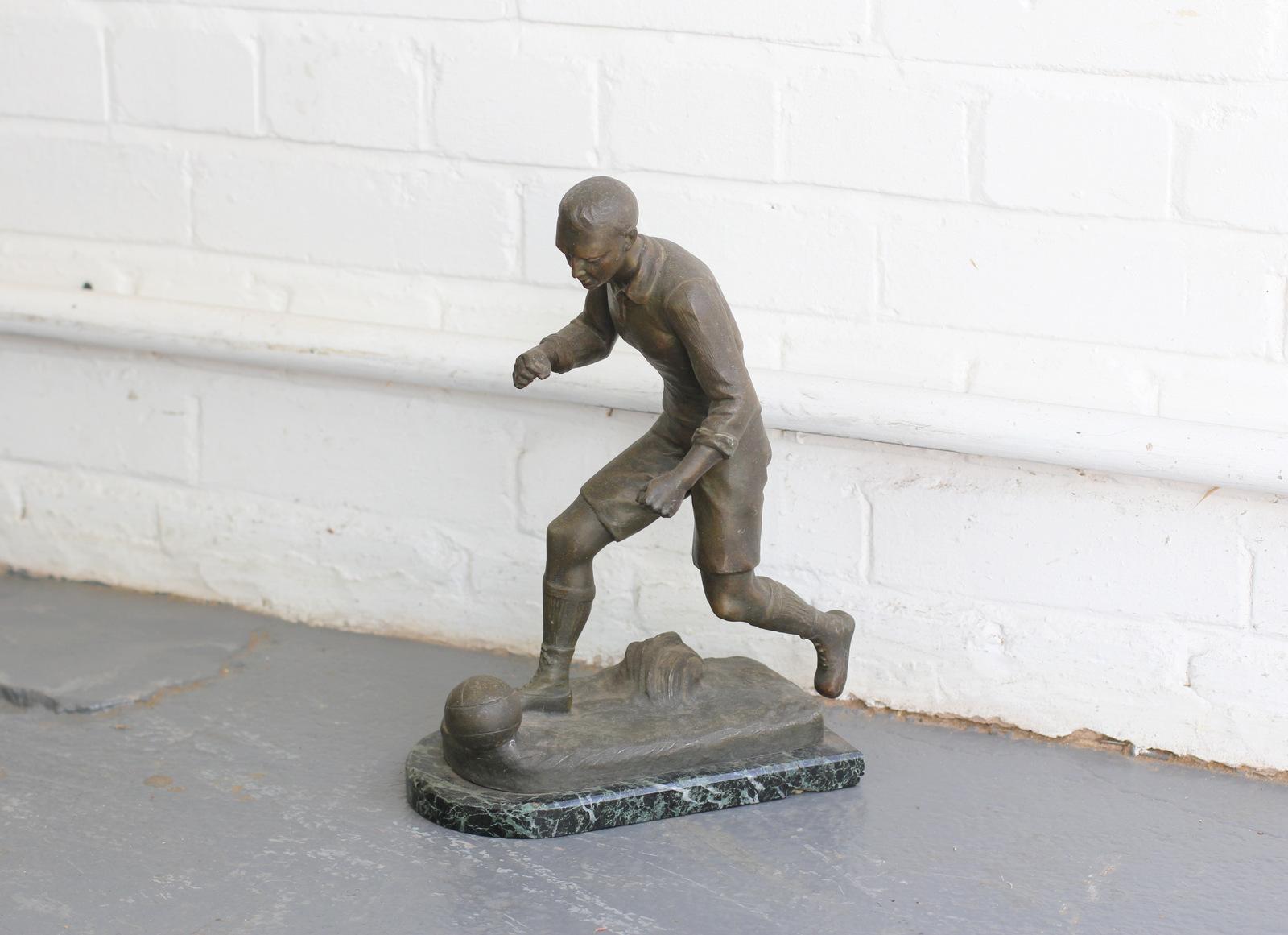 Art Deco Marble and Bronze Footballer Statue, circa 1920s